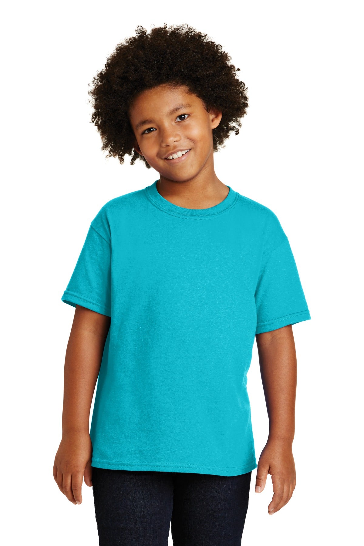 Front View of Tropical Blue Gildan - Youth Heavy Cotton 100% Cotton T-Shirt. 5000B