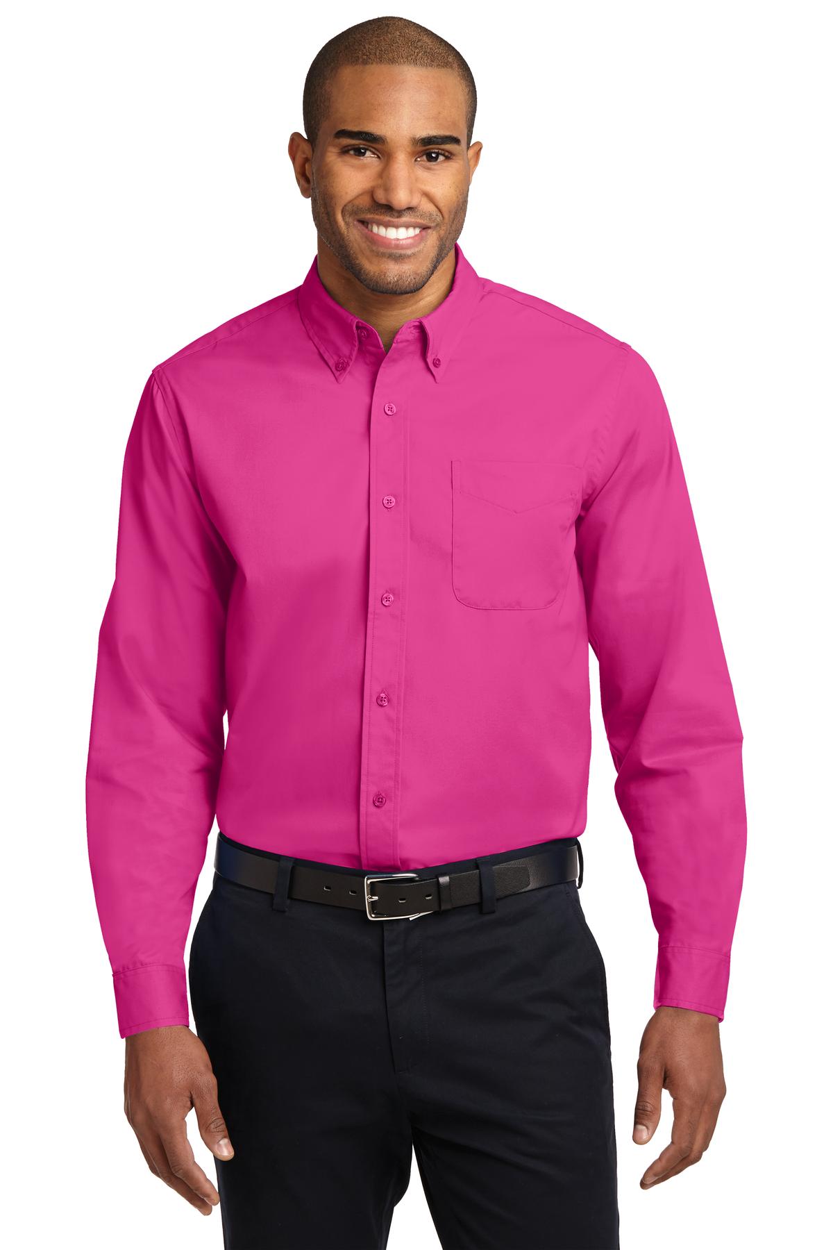 Front View of Tropical Pink Port Authority Long Sleeve Easy Care Shirt S608