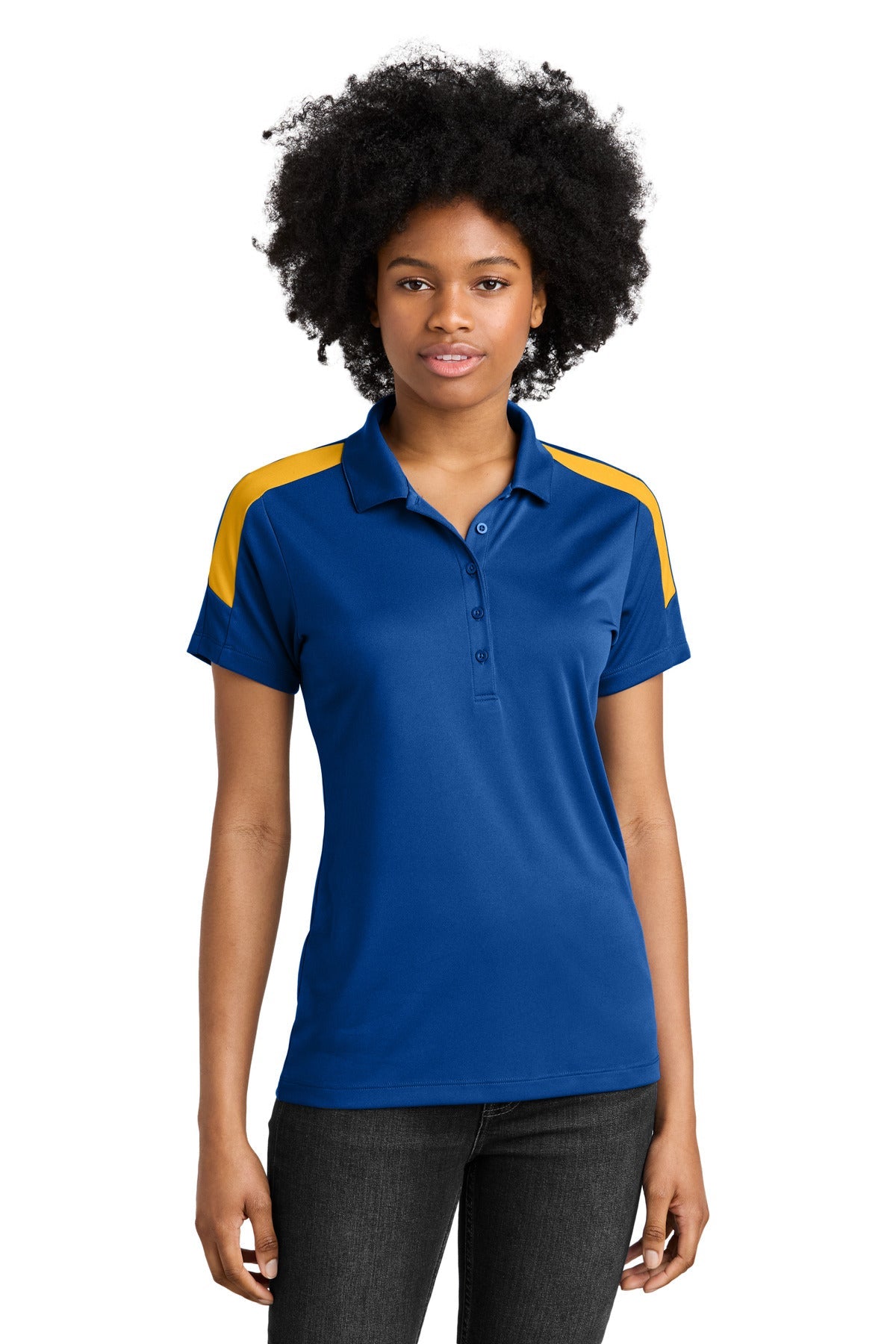 Front View of TRoy/Gold Sport-Tek Women's Competitor United Polo LST104
