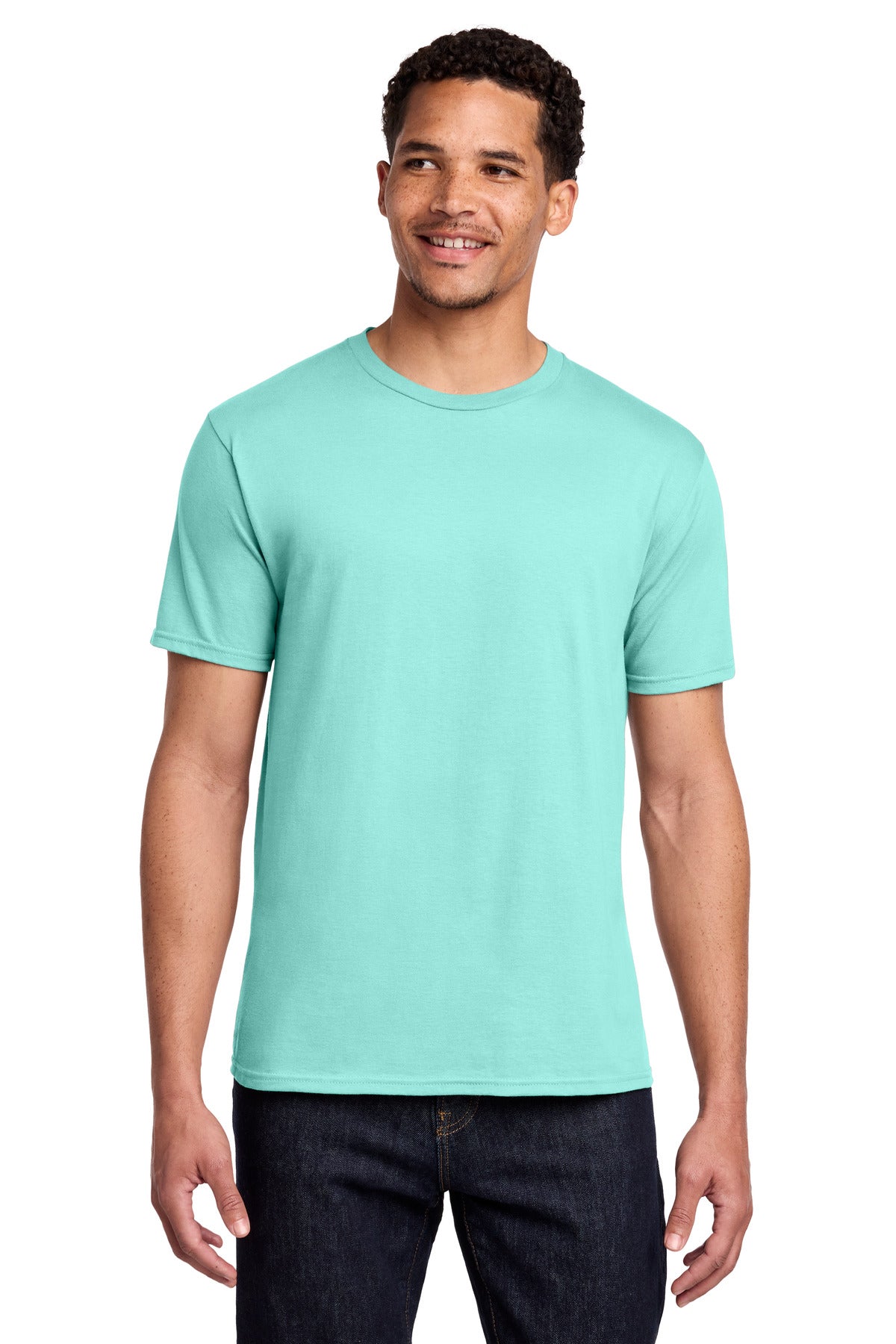 Front View of True Celadon Port & Co Fan Favorite Tee. PC450