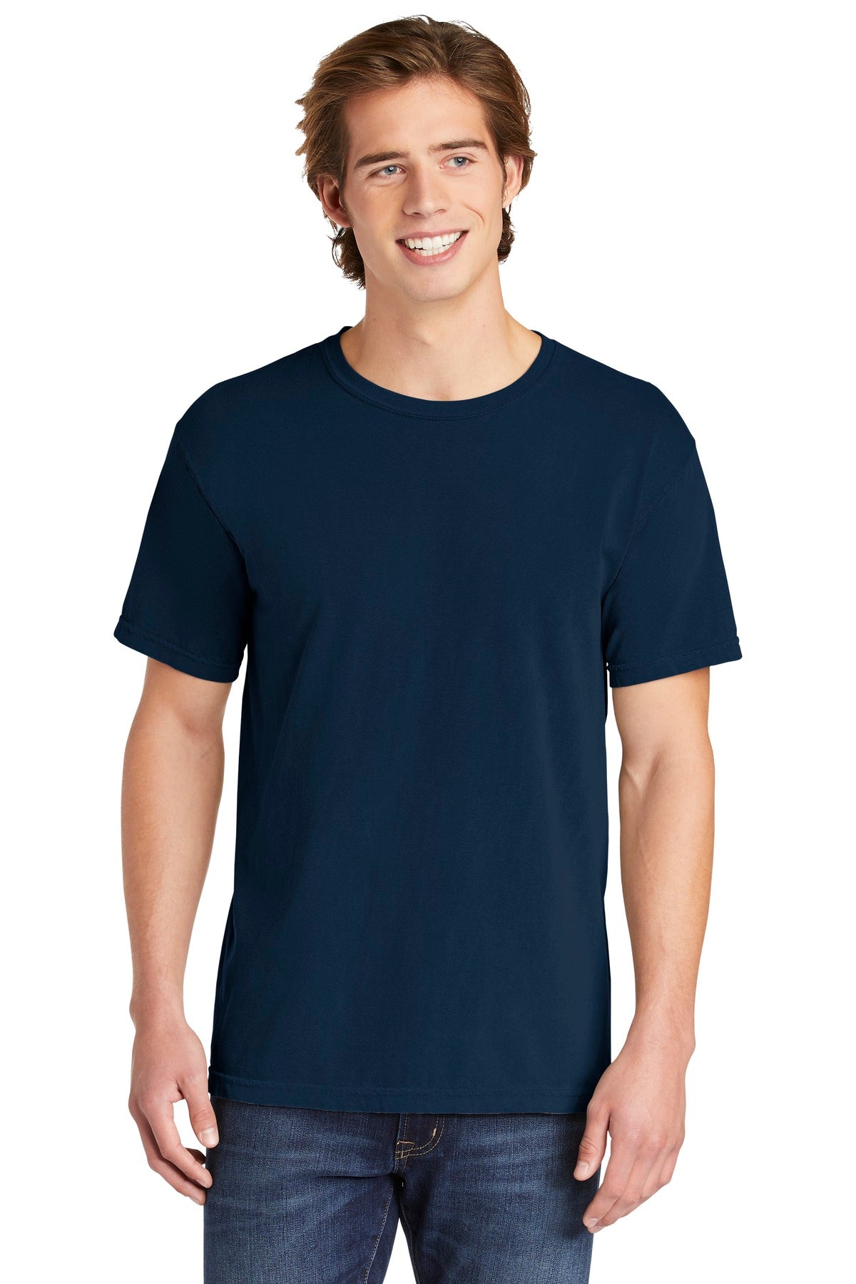 Front View of True Navy COMFORT COLORS Heavyweight Ring Spun Tee. 1717