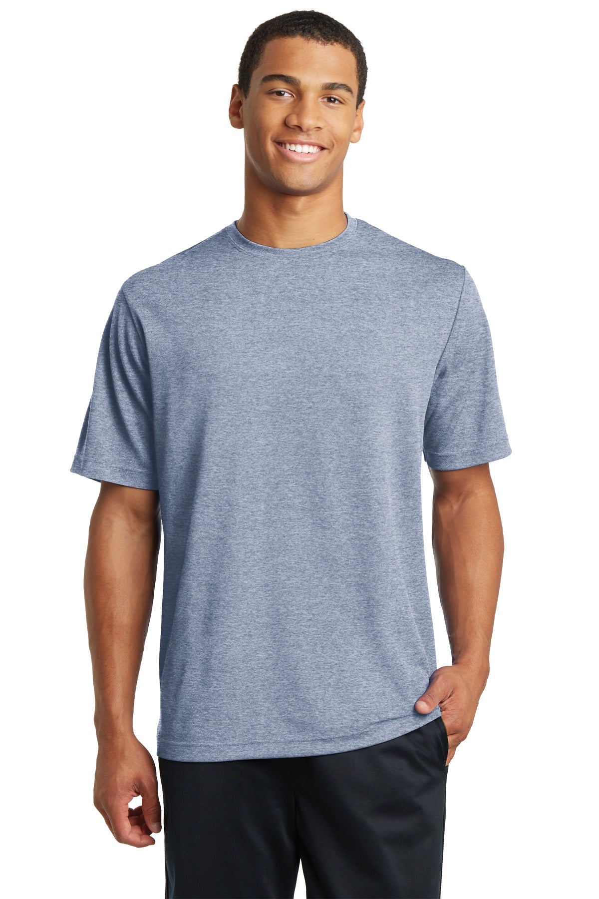 Front View of True Navy Hthr Sport-Tek PosiCharge RacerMesh Tee. ST340