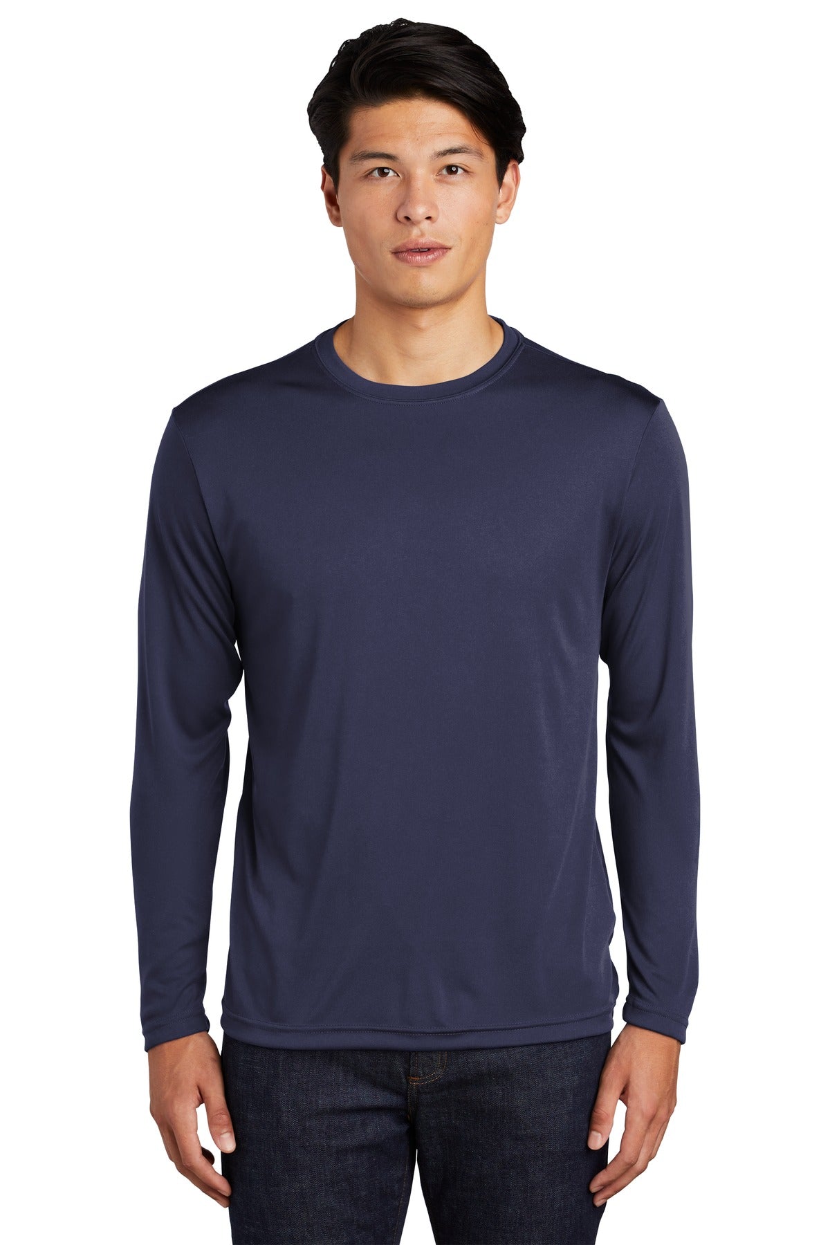 Front View of True Navy Sport-Tek Long Sleeve PosiCharge Competitor Tee. ST350LS