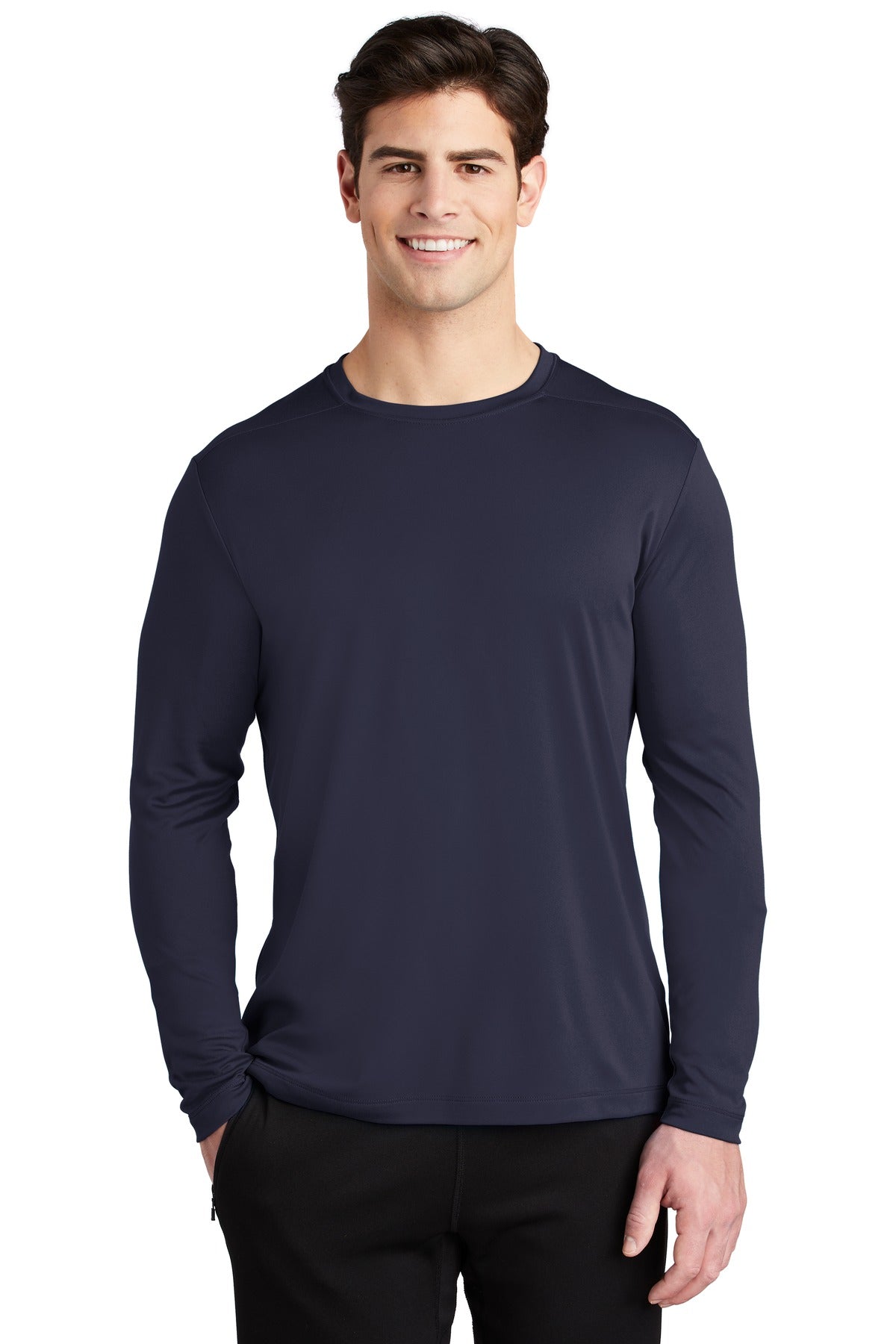 Front View of True Navy Sport-Tek Posi-UV Pro Long Sleeve Tee. ST420LS