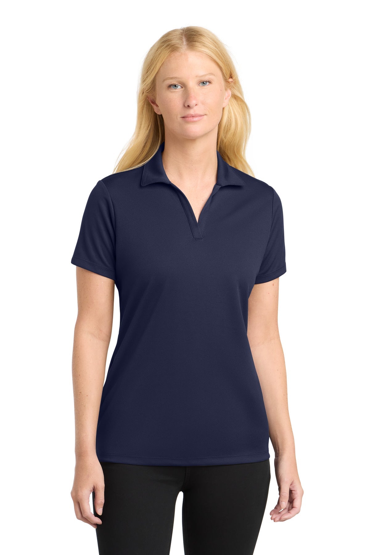 Front View of True Navy Sport-Tek Women's PosiCharge RacerMesh Polo. LST640