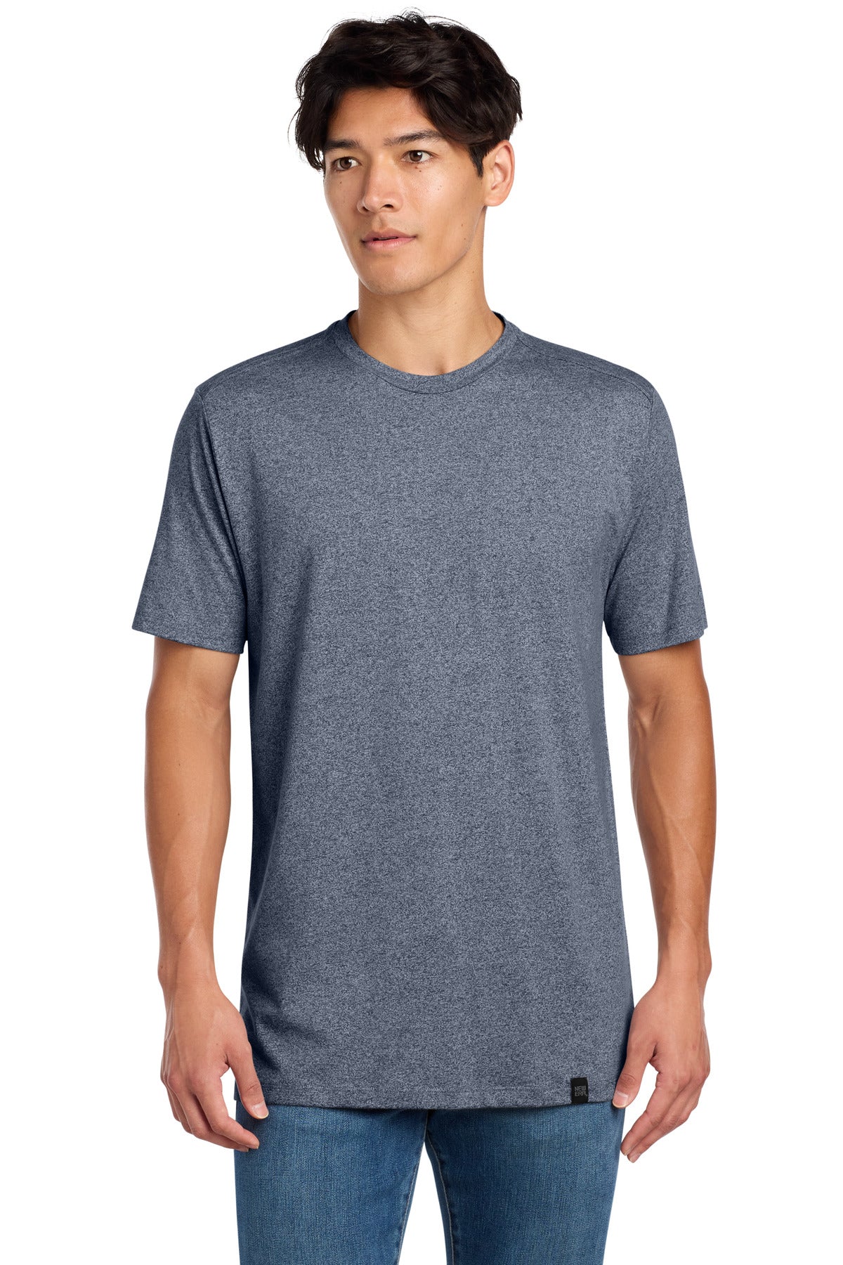 Front View of True Navy Twst New Era Heritage Blend Crew Tee. NEA100