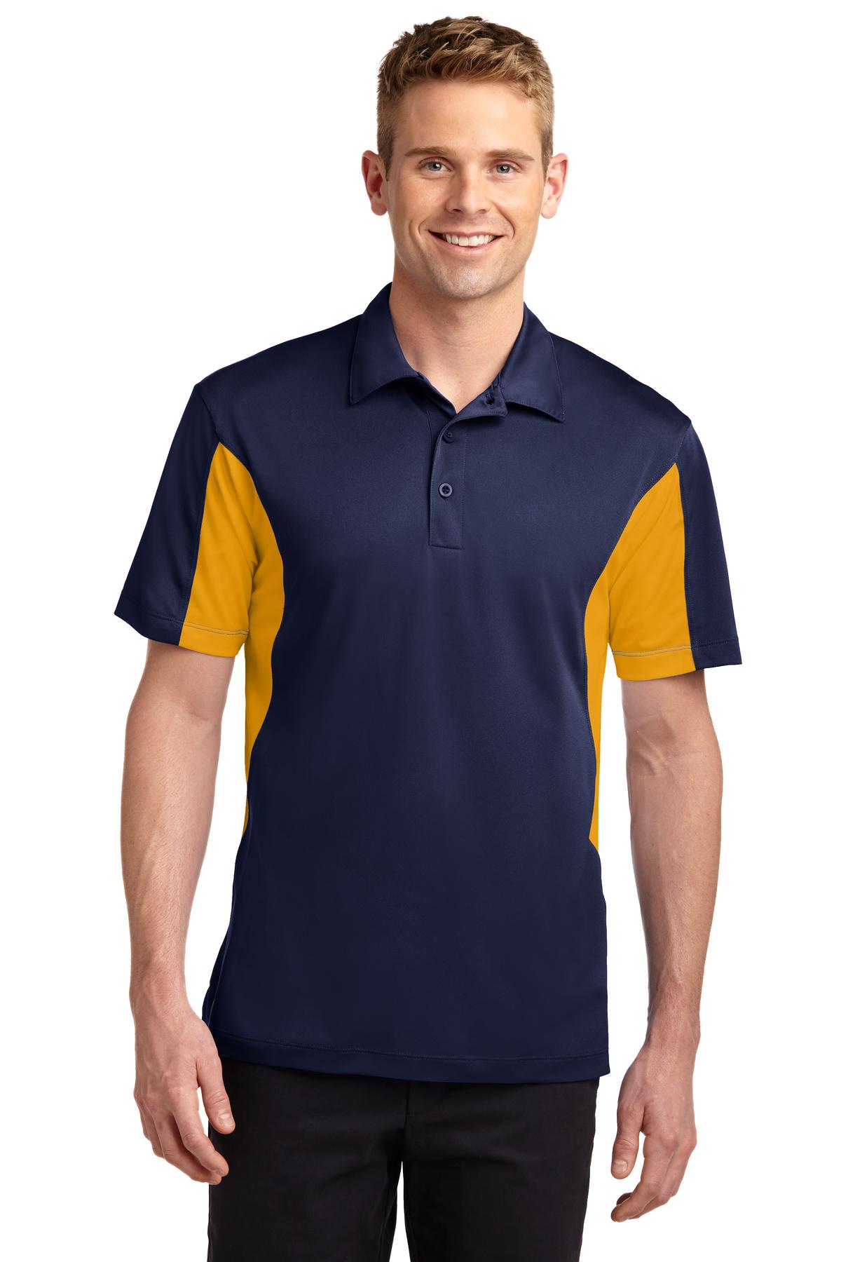Front View of True Navy/Gold Sport-Tek Side Blocked Micropique Sport-Wick Polo. ST655