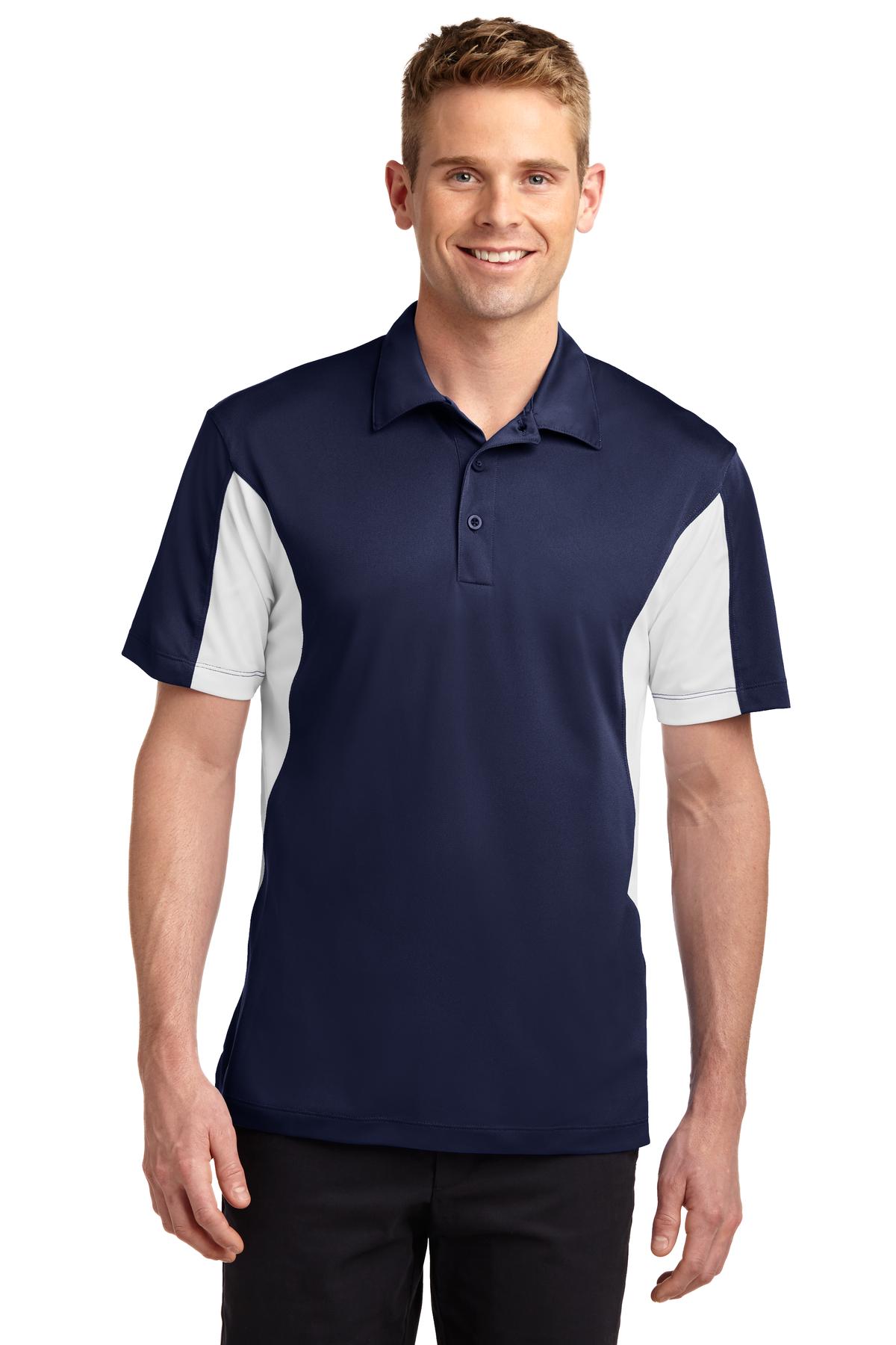 Front View of True Navy/Whit Sport-Tek Side Blocked Micropique Sport-Wick Polo. ST655