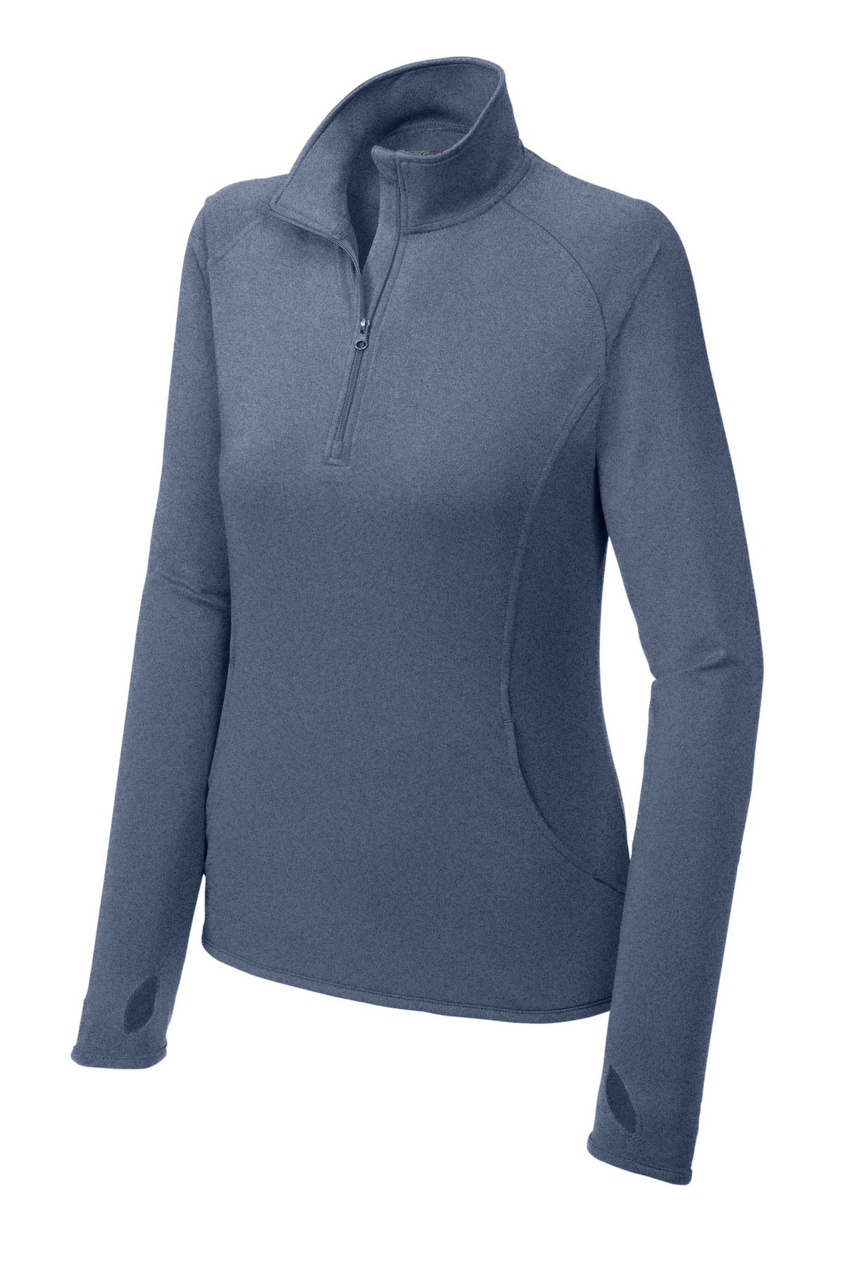 Front View of True Nvy Hthr Sport-Tek Women's Sport-Wick Stretch 1/4-Zip Pullover. LST850