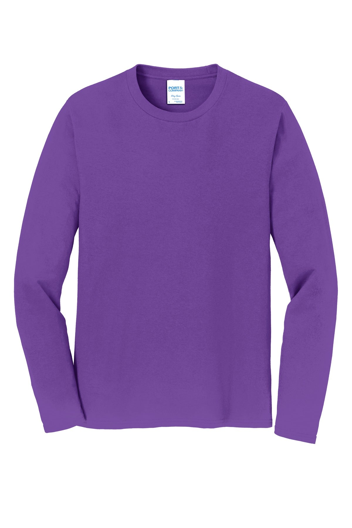Front View of True Purple Port & Co Long Sleeve Fan Favorite Tee. PC450LS
