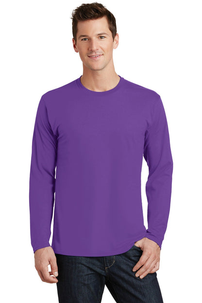 Front View of True Purple Port & Co Long Sleeve Fan Favorite Tee. PC450LS