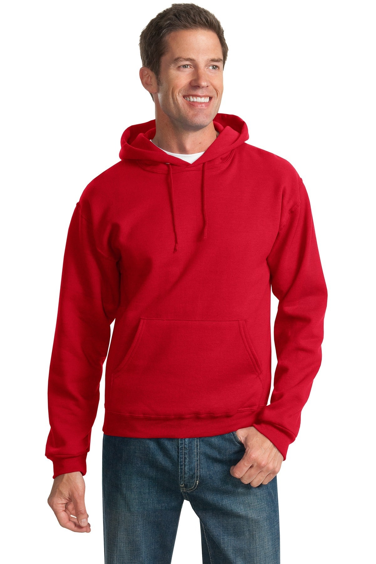 Front View of True Red Jerzees NuBlend Pullover Hooded Sweatshirt. 996M