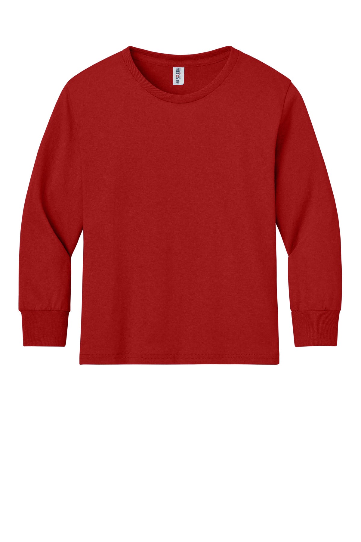 Front View of True Red Jerzees Youth Dri-Power 50/50 Cotton/Poly Long Sleeve 29BL