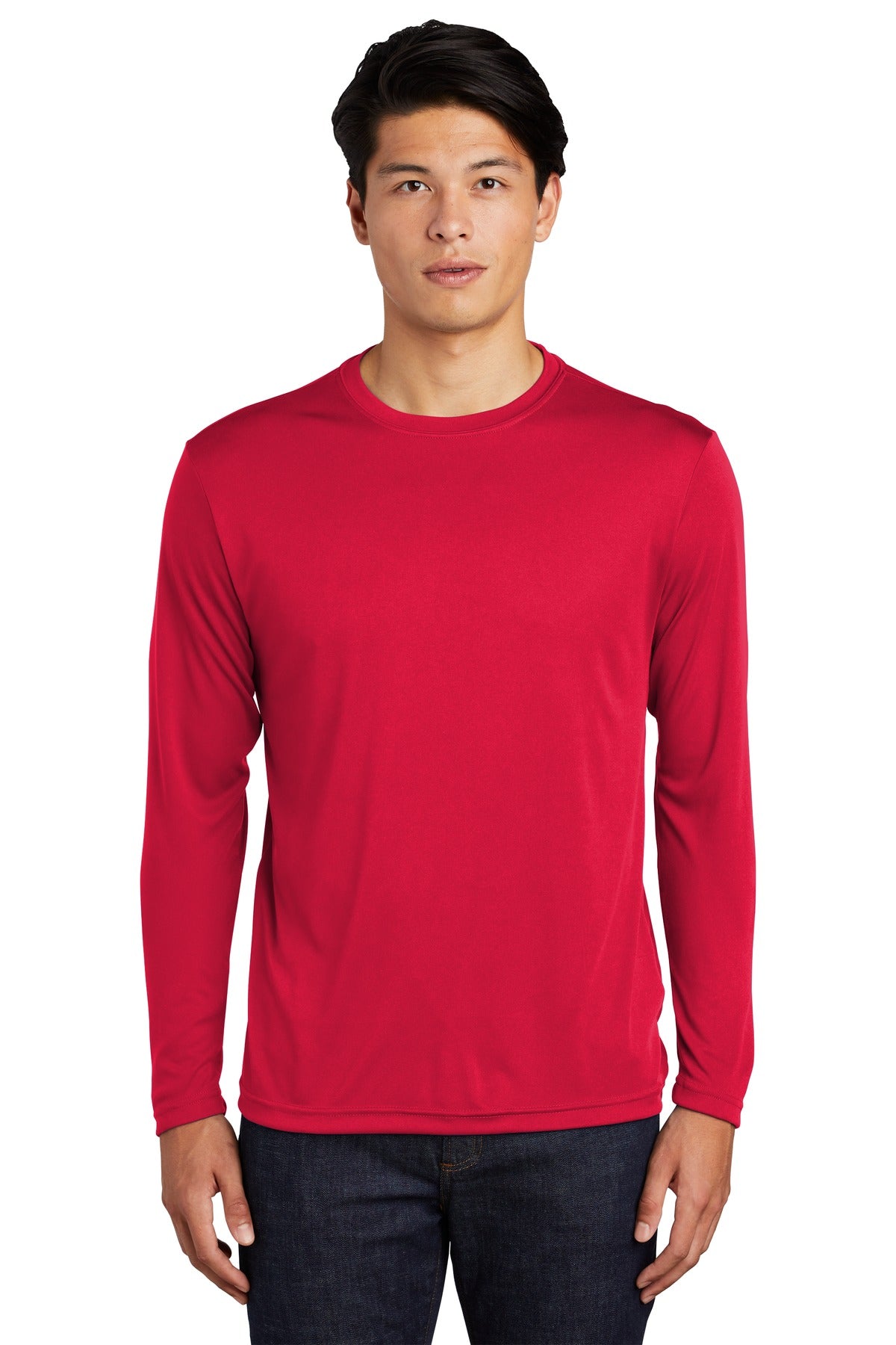 Front View of True Red Sport-Tek Long Sleeve PosiCharge Competitor Tee. ST350LS