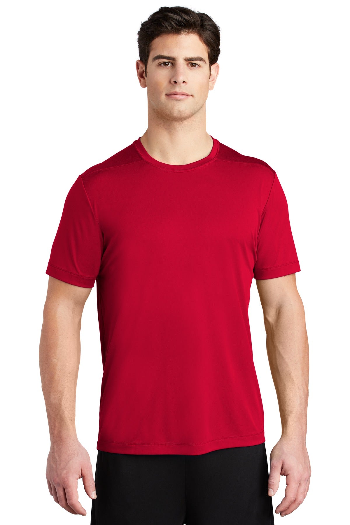 Front View of True Red Sport-Tek Posi-UV Pro Tee. ST420