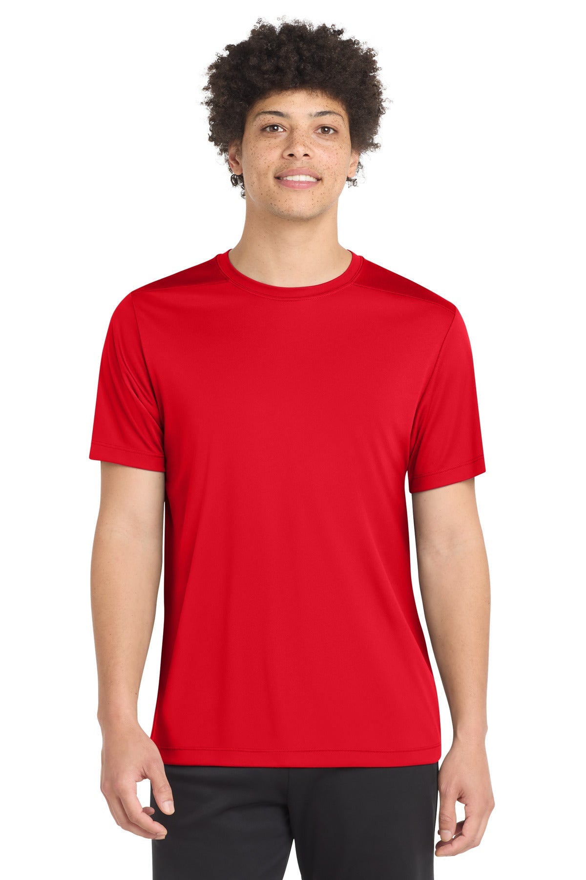 Front View of True Red Sport-Tek Posi-UV Pro Tee. ST420