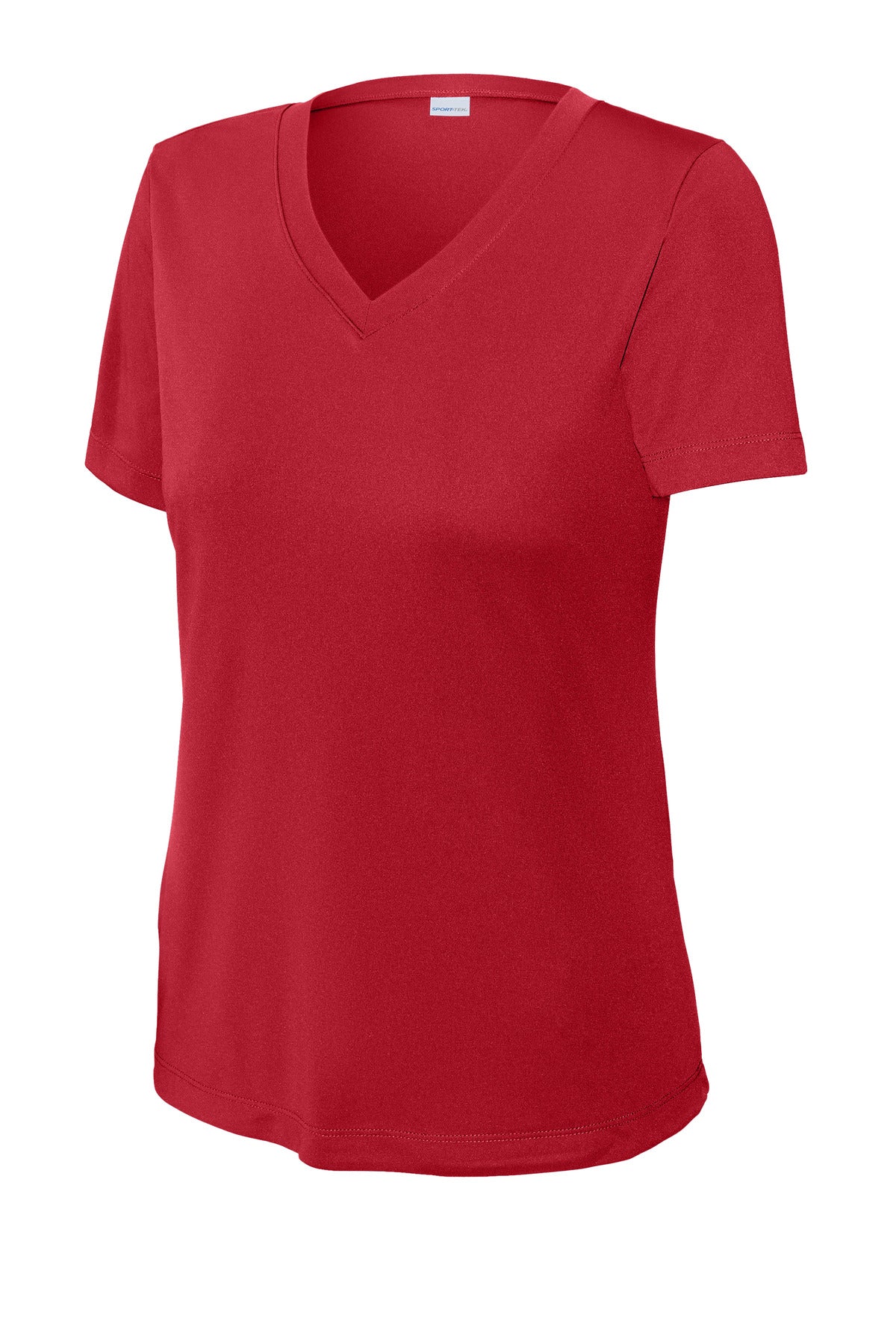 Front View of True Red Sport-Tek Women's PosiCharge Competitor V-Neck Tee. LST353