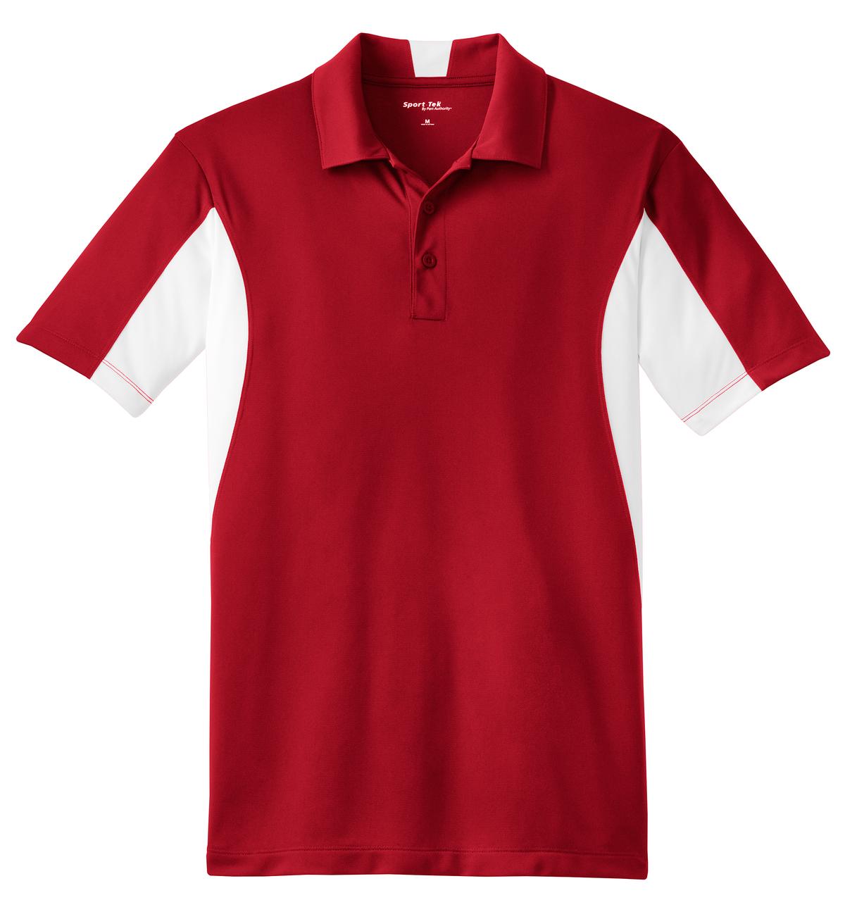 Front View of True Red/White Sport-Tek Side Blocked Micropique Sport-Wick Polo. ST655
