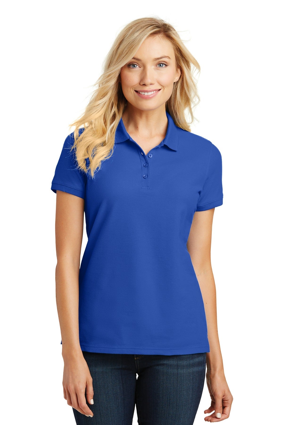 Front View of True Royal Port Authority Women's Core Classic Pique Polo. L100