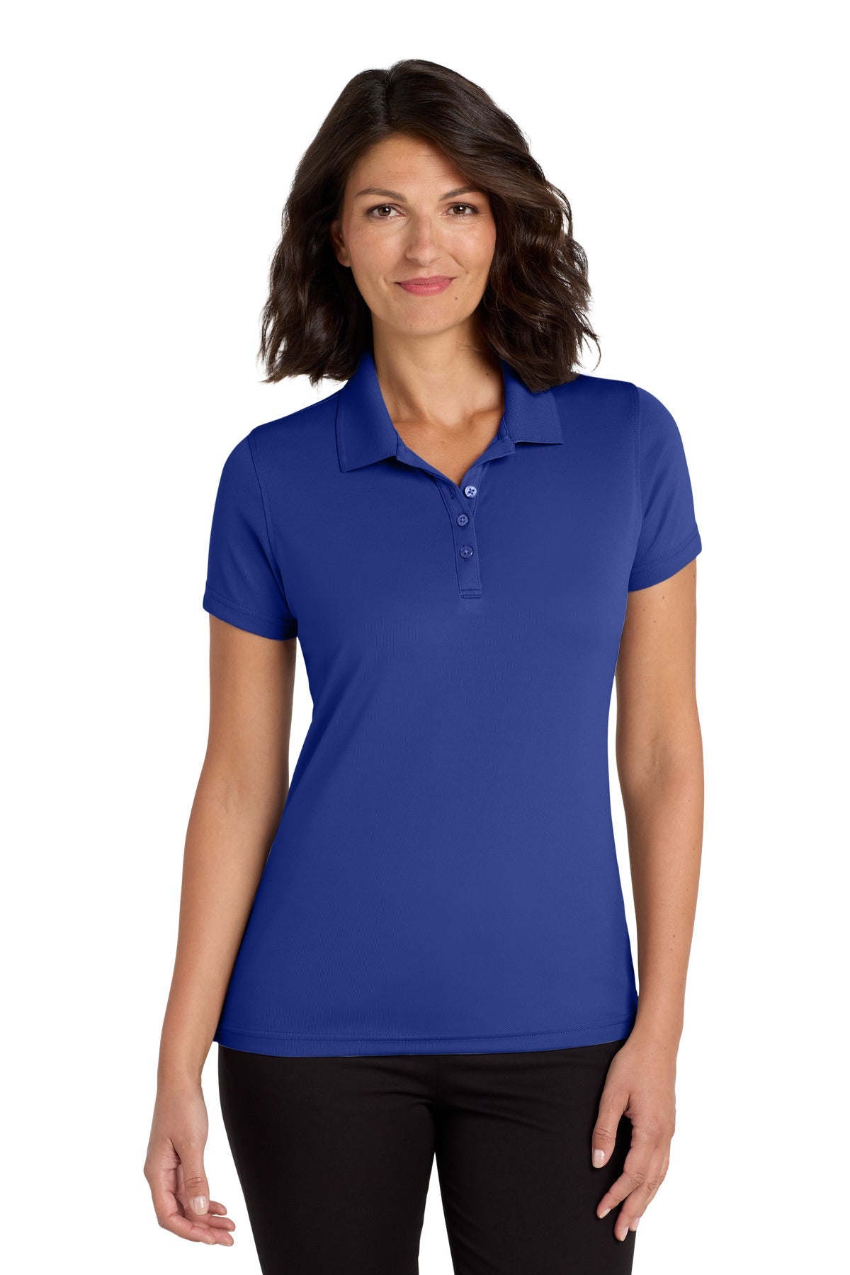 Front View of True Royal Port Authority Women's Dry Zone UV Micro-Mesh Polo. LK110