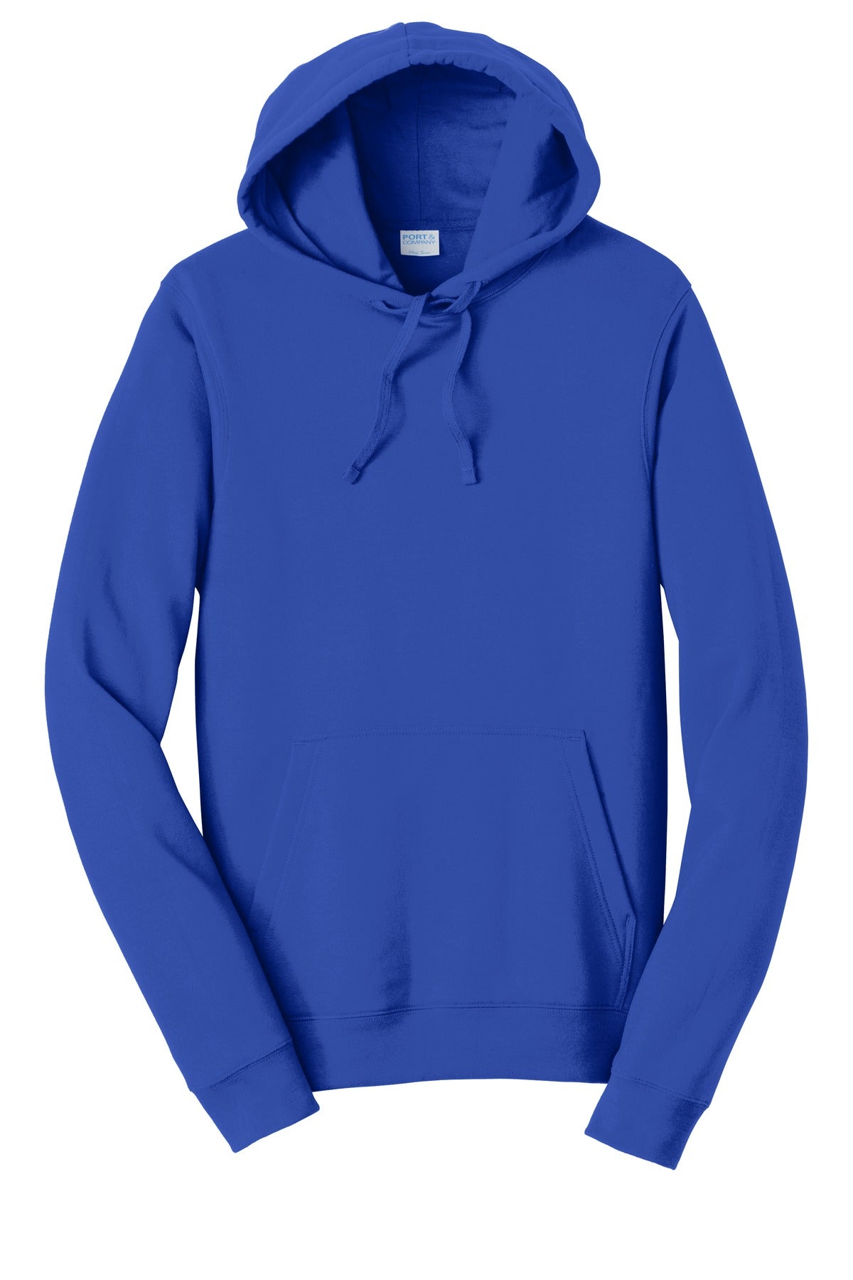 Front View of True Royal Port & Co Fan Favorite Fleece Pullover Hooded Sweatshirt. PC850H