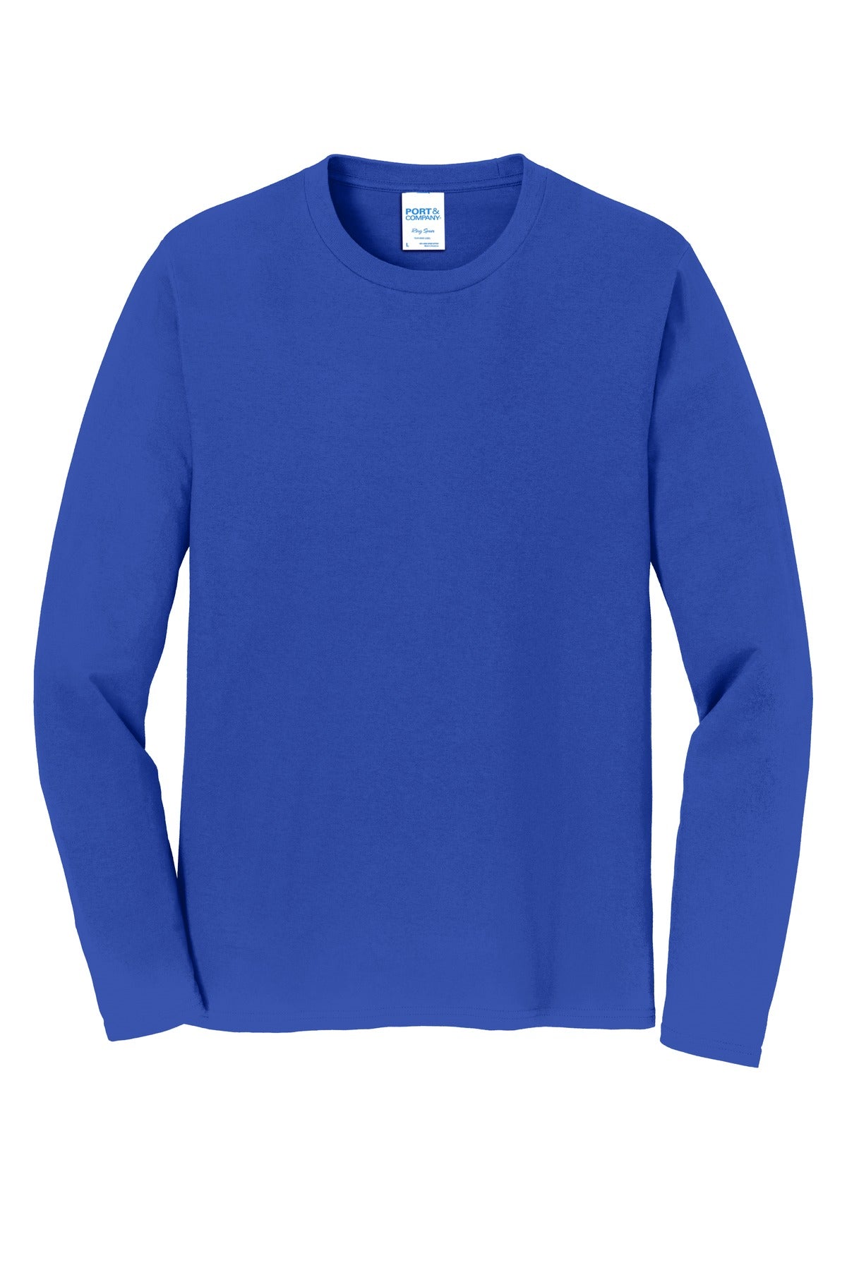 Front View of True Royal Port & Co Long Sleeve Fan Favorite Tee. PC450LS
