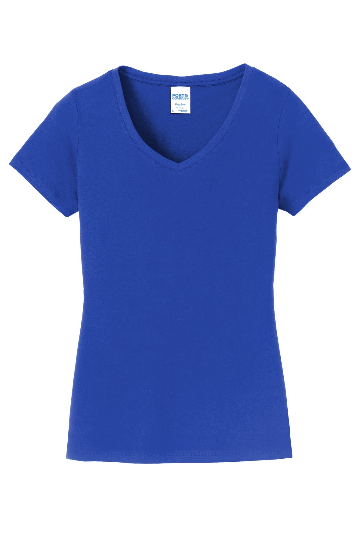 Front View of True Royal Port & Co Women's Fan Favorite V-Neck Tee. LPC450V