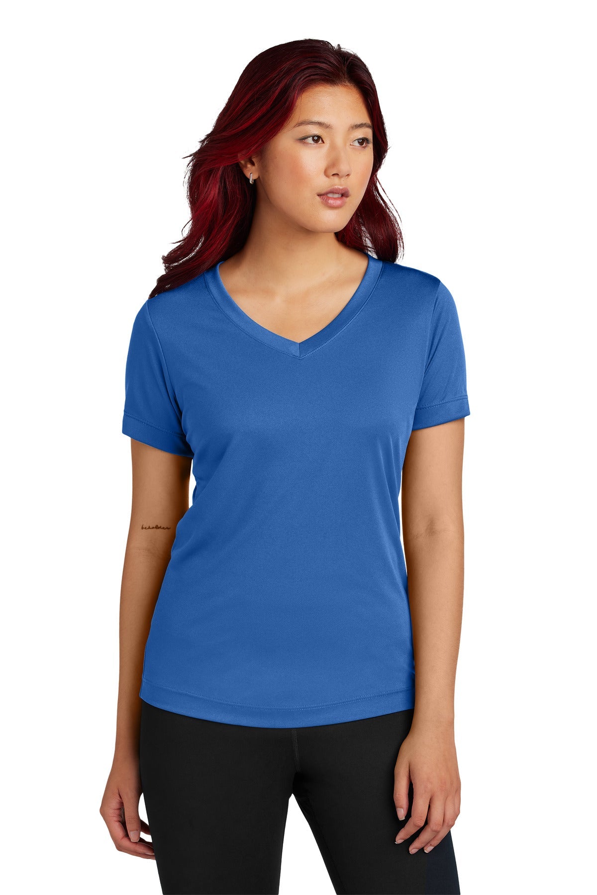 Front View of True Royal Sport-Tek Women's PosiCharge Competitor V-Neck Tee. LST353