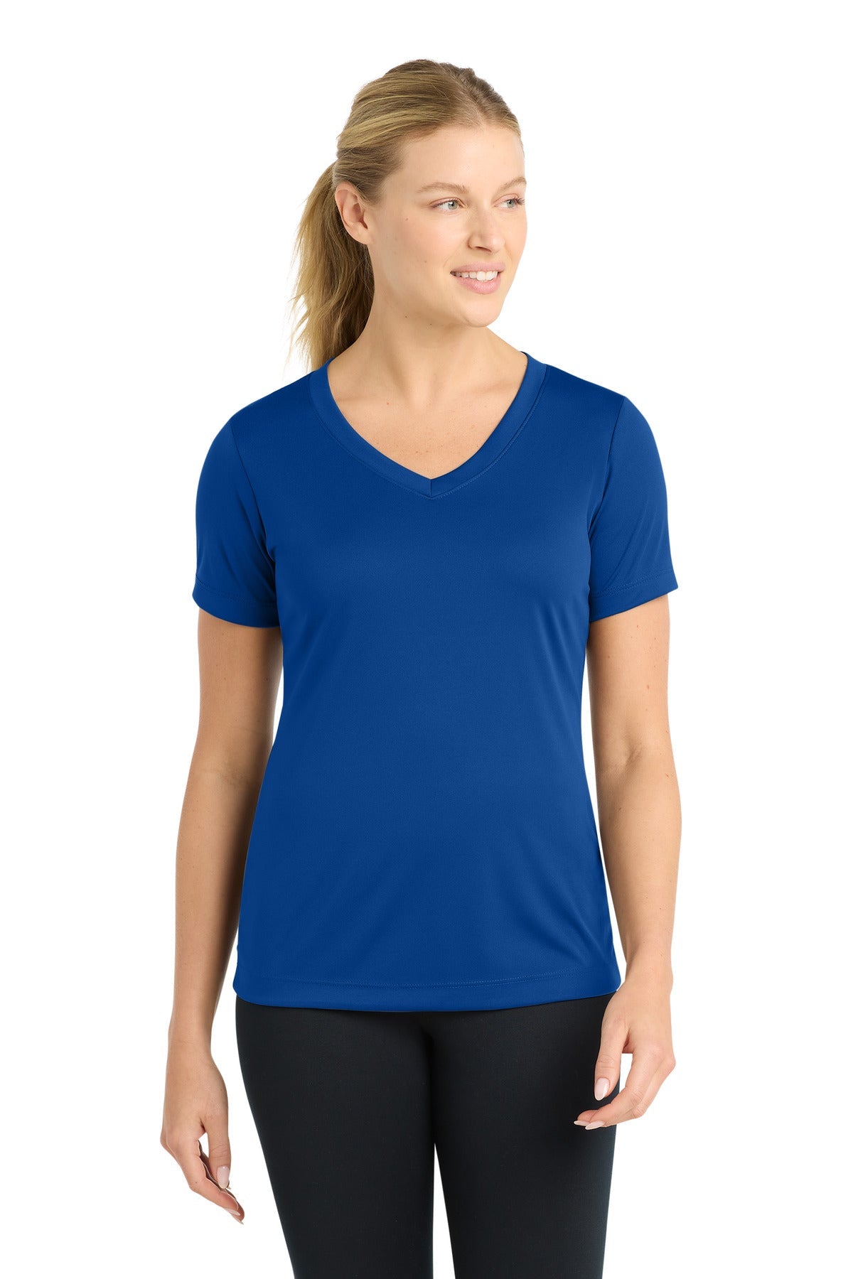 Front View of True Royal Sport-Tek Women's PosiCharge Competitor V-Neck Tee. LST353