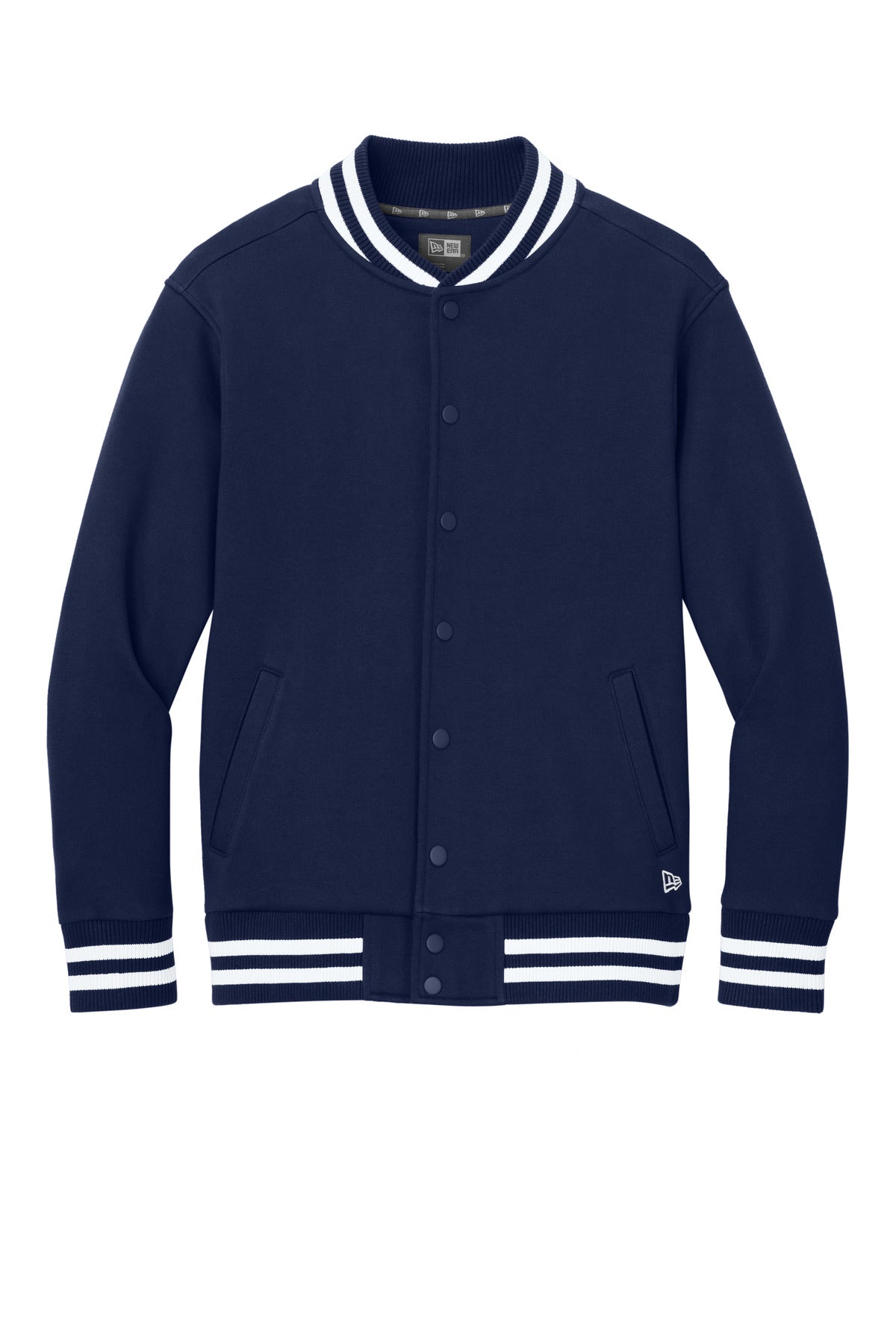 Front View of TrueNavy New Era Varsity Heavyweight Fleece Jacket NEA560