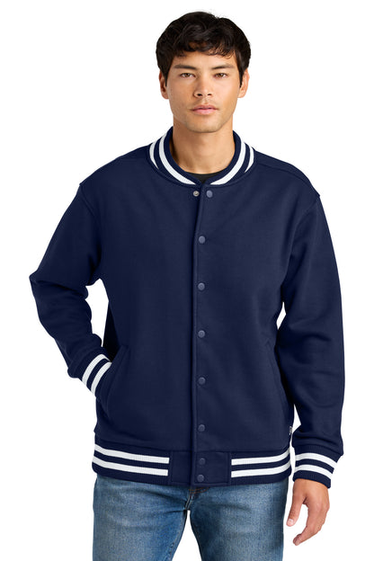 Front View of TrueNavy New Era Varsity Heavyweight Fleece Jacket NEA560