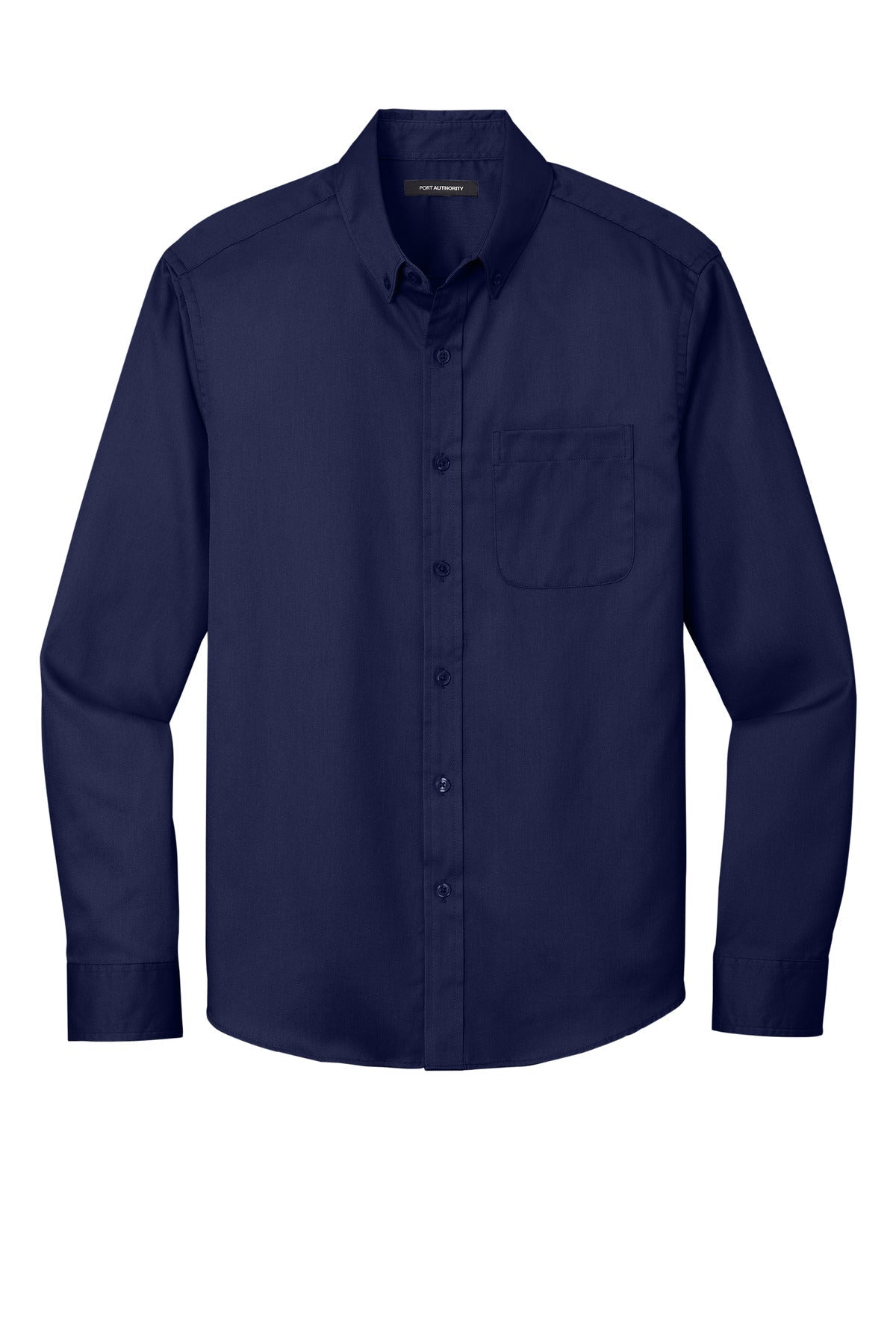 Front View of TrueNavy Port Authority Long Sleeve SuperPro React Twill Shirt. W808