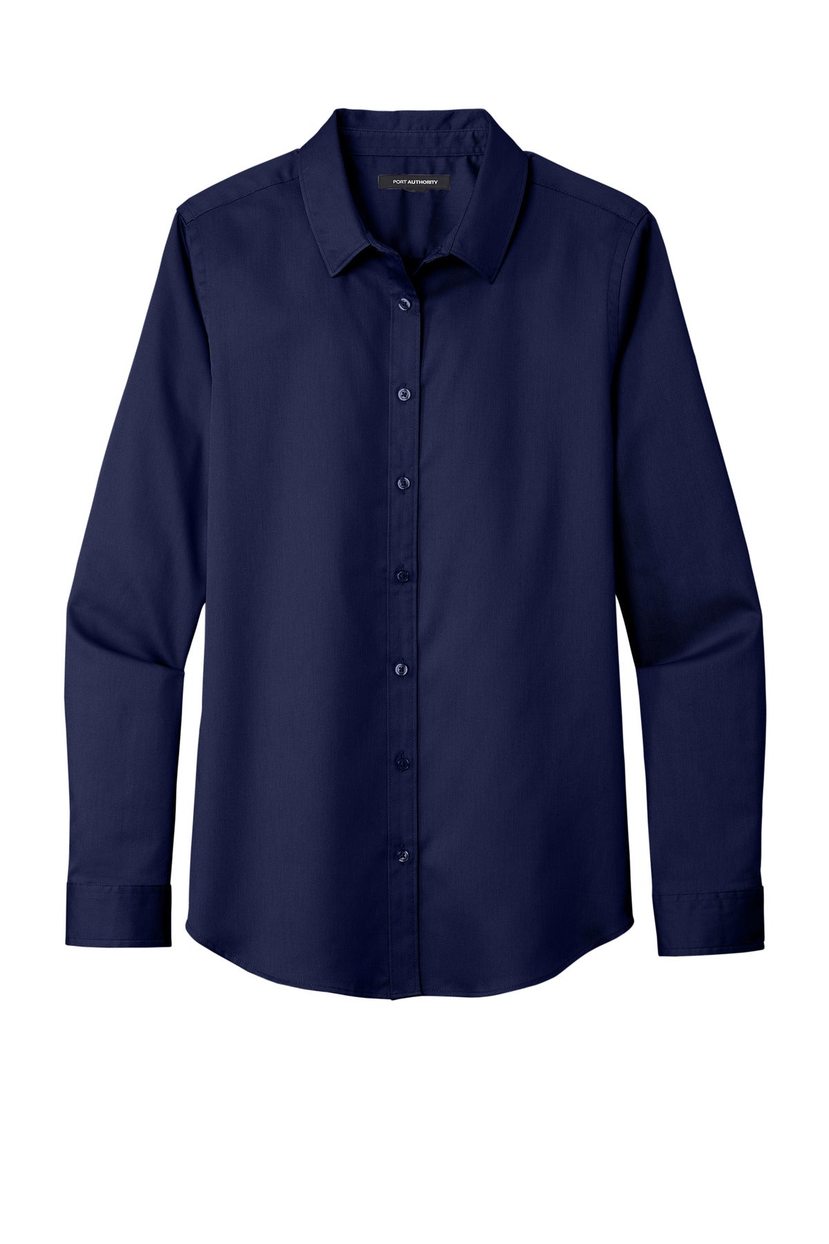 Front View of TrueNavy Port Authority Women's Long Sleeve SuperPro React Twill Shirt. LW808
