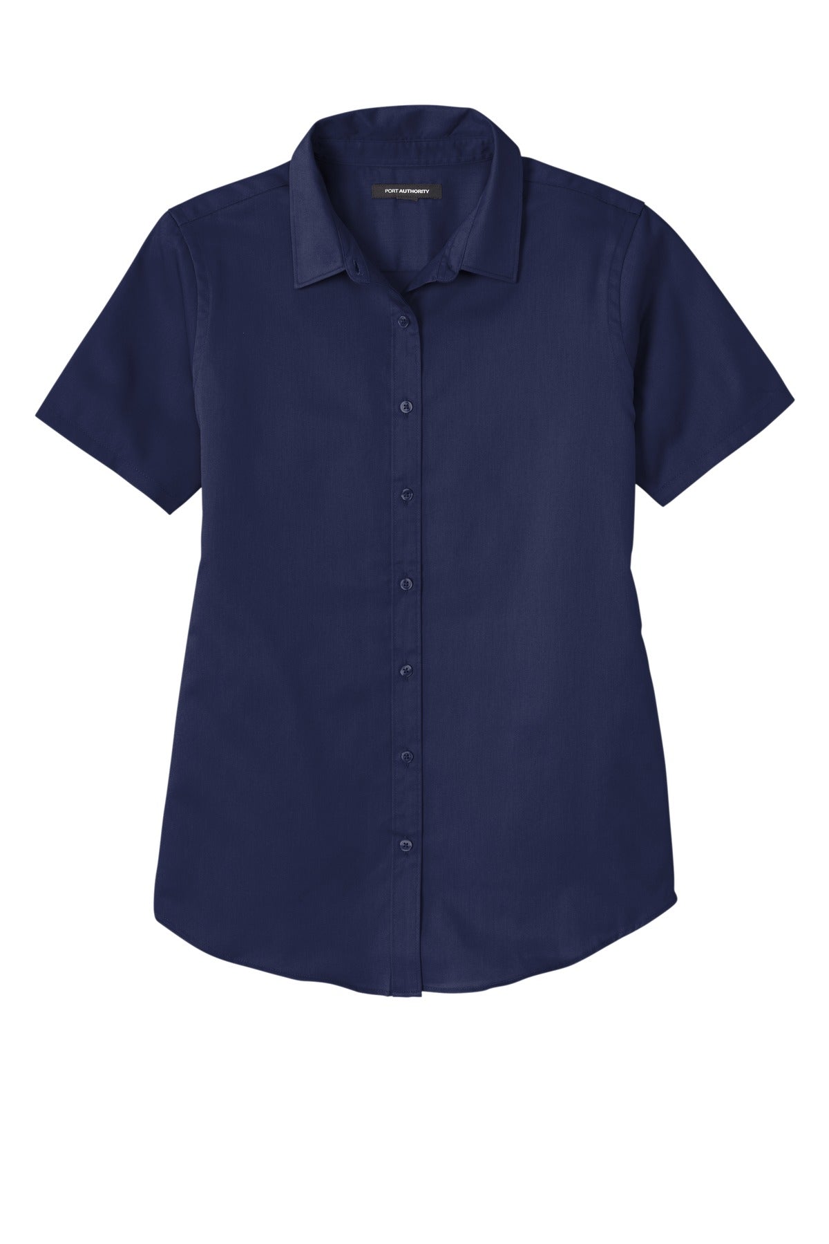 Front View of TrueNavy Port Authority Women's Short Sleeve SuperPro React Twill Shirt. LW809