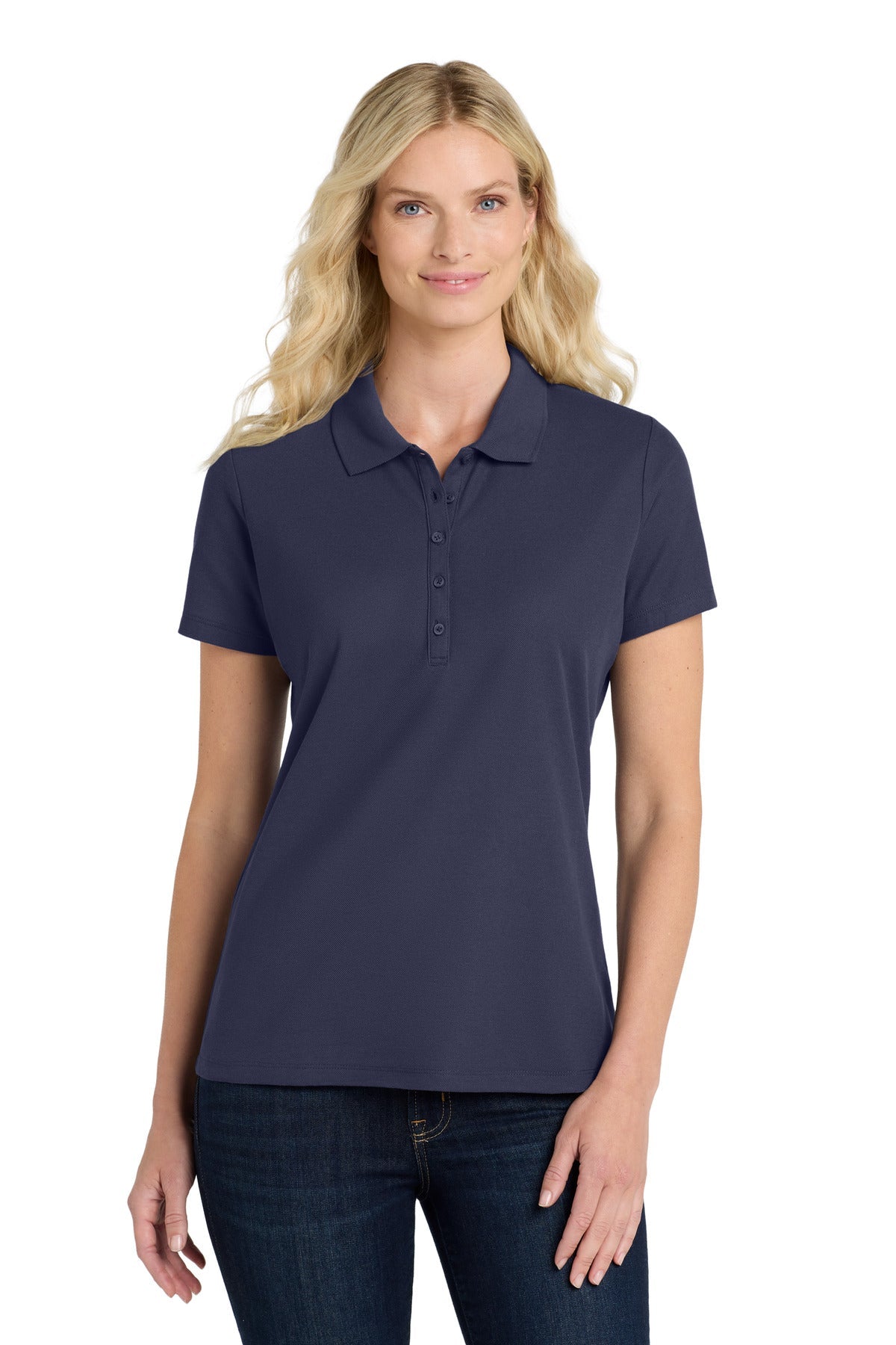 Front View of TrueNavy Port Authority Women's SuperPro React Polo. LK810