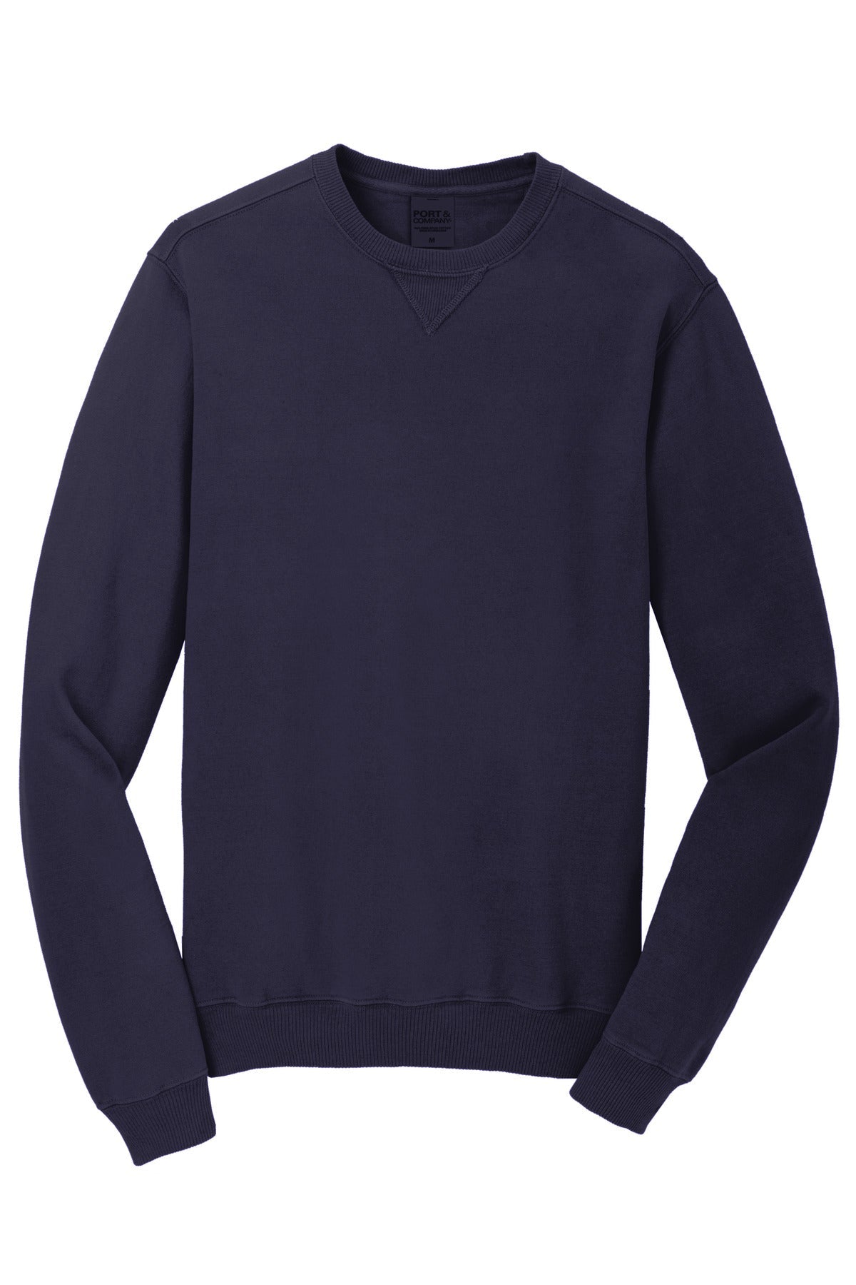 Front View of TrueNavy Port & Co Beach Wash Garment-Dyed Crewneck Sweatshirt PC098