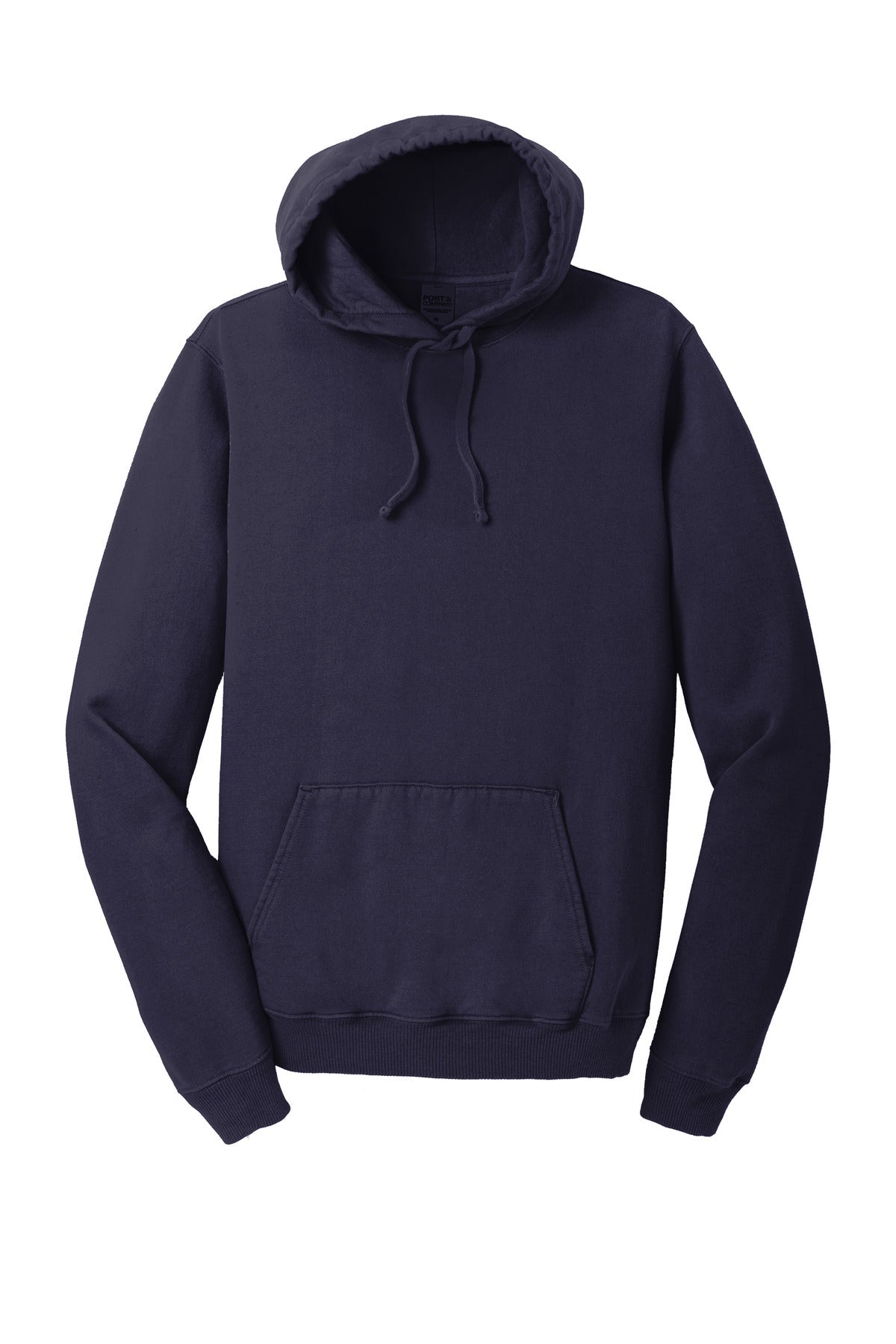 Front View of TrueNavy Port & Co Beach Wash Garment-Dyed Pullover Hooded Sweatshirt. PC098H