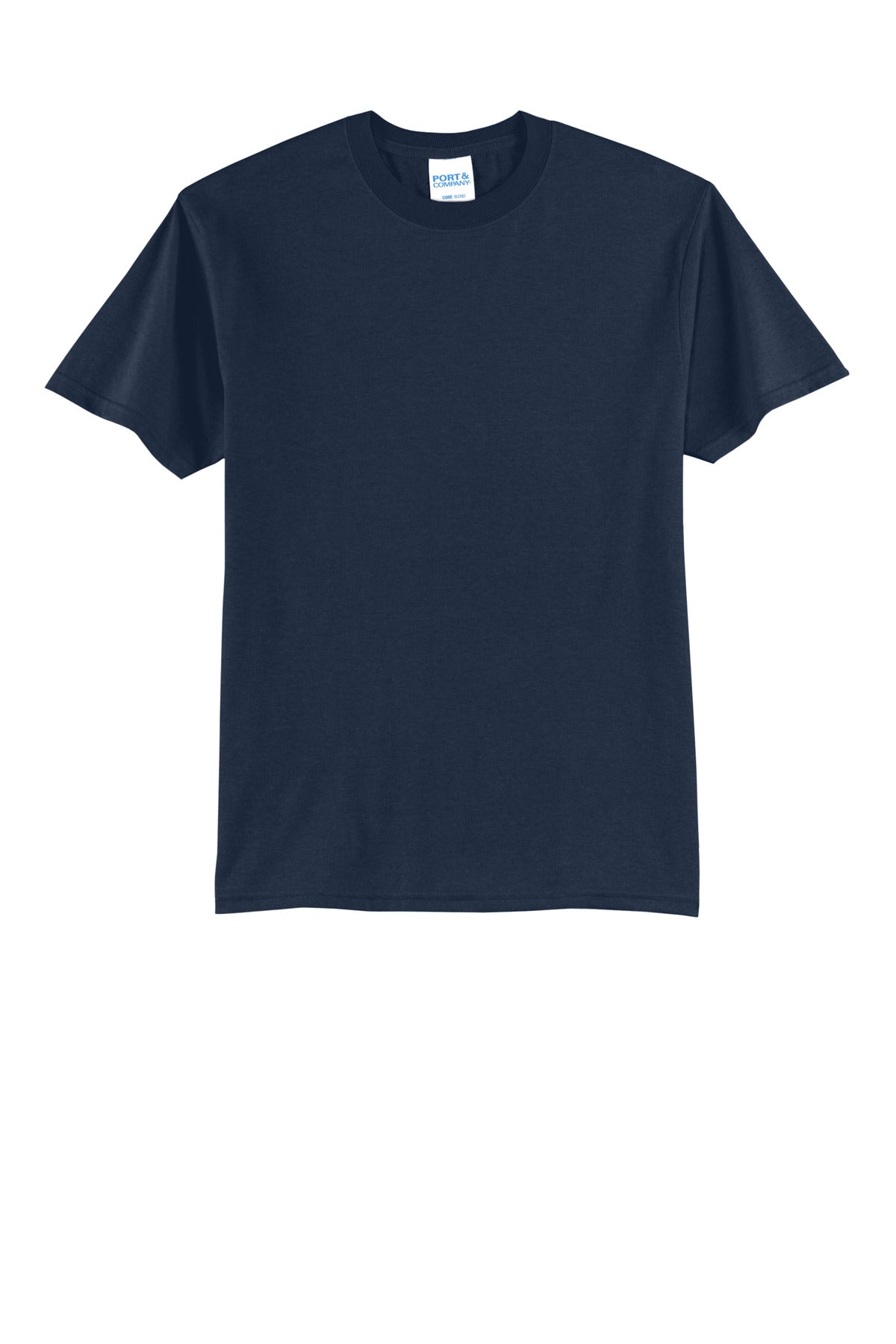 Front View of TrueNavy Port & Co Core Blend Tee. PC55