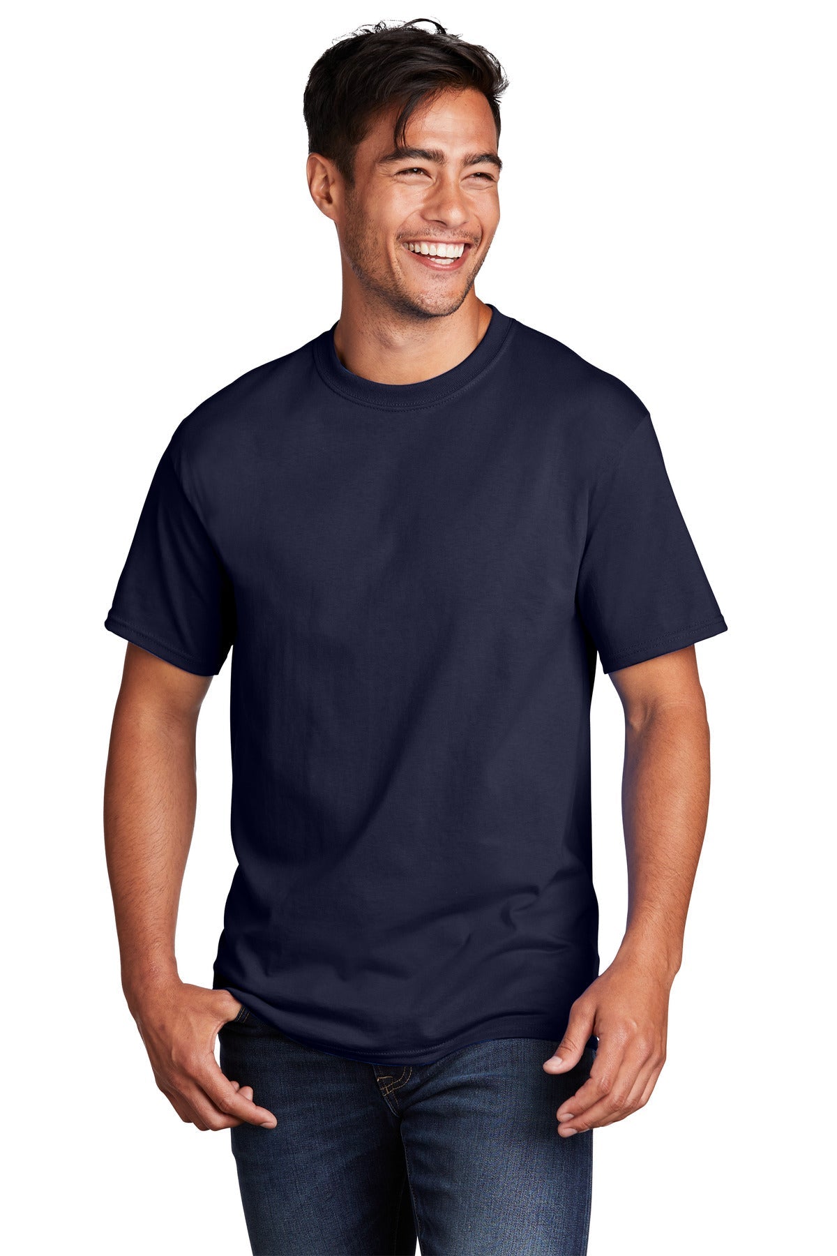 Front View of TrueNavy Port & Co Core Cotton Tee. PC54