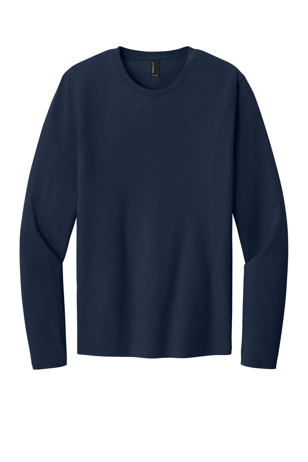 Front View of TrueNavy Port & Co Easy Cotton Long Sleeve Tee PC43LS