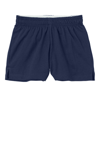 Front View of TrueNavy Sport-Tek Girls Jersey Knit Squad Short YGST311