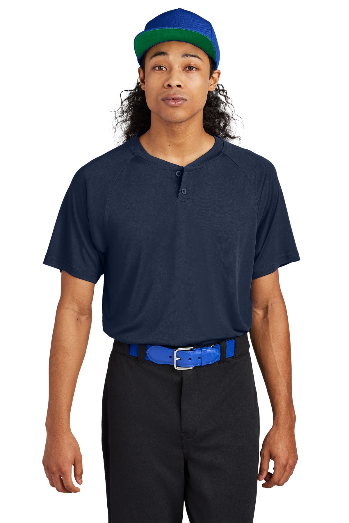 Front View of TrueNavy Sport-Tek PosiCharge Competitor 2-Button Henley ST359