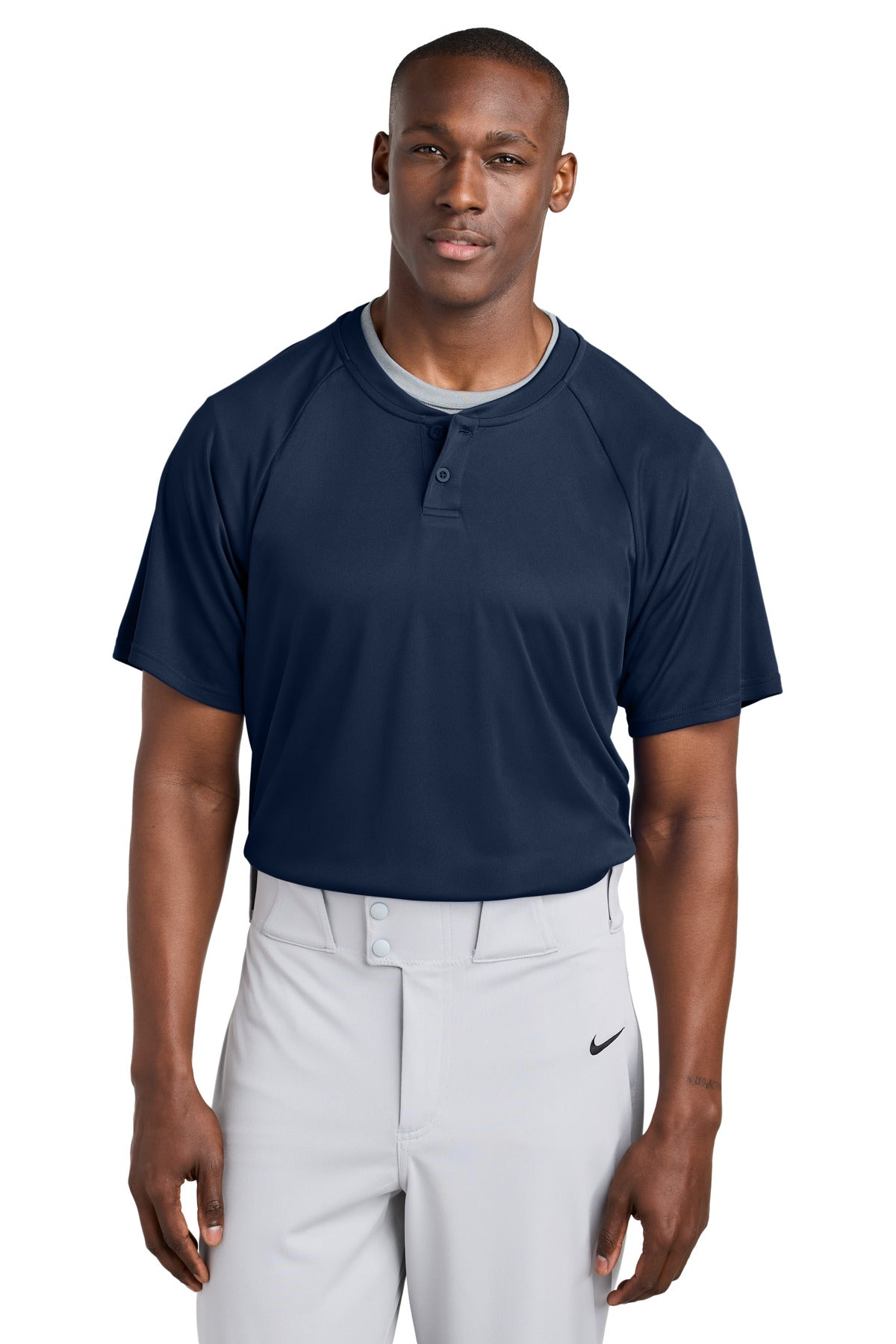 Front View of TrueNavy Sport-Tek PosiCharge Competitor 2-Button Henley ST359