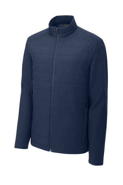 Front View of TrueNavy Sport-Tek Teknical Hybrid Jacket ST940