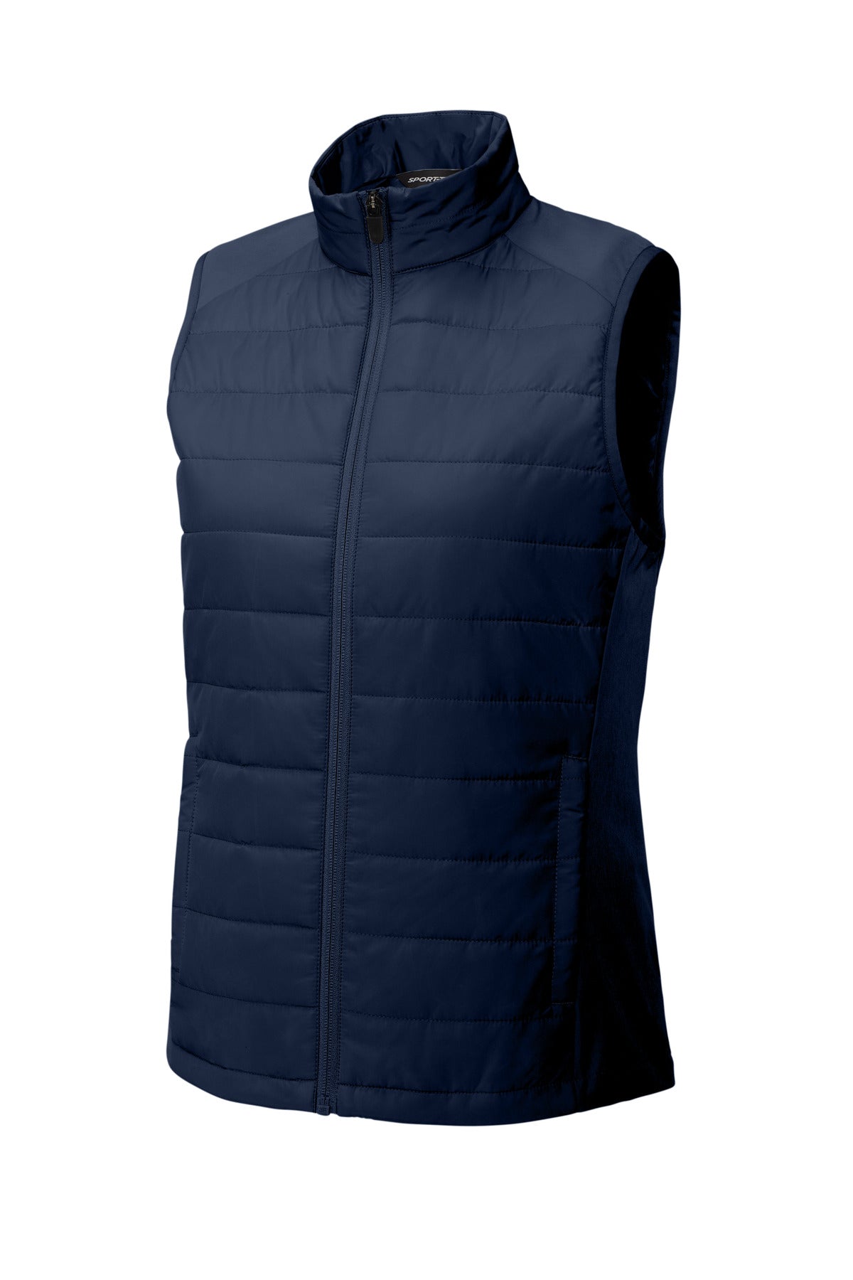 Front View of TrueNavy Sport-Tek Women's Teknical Hybrid Vest LST941