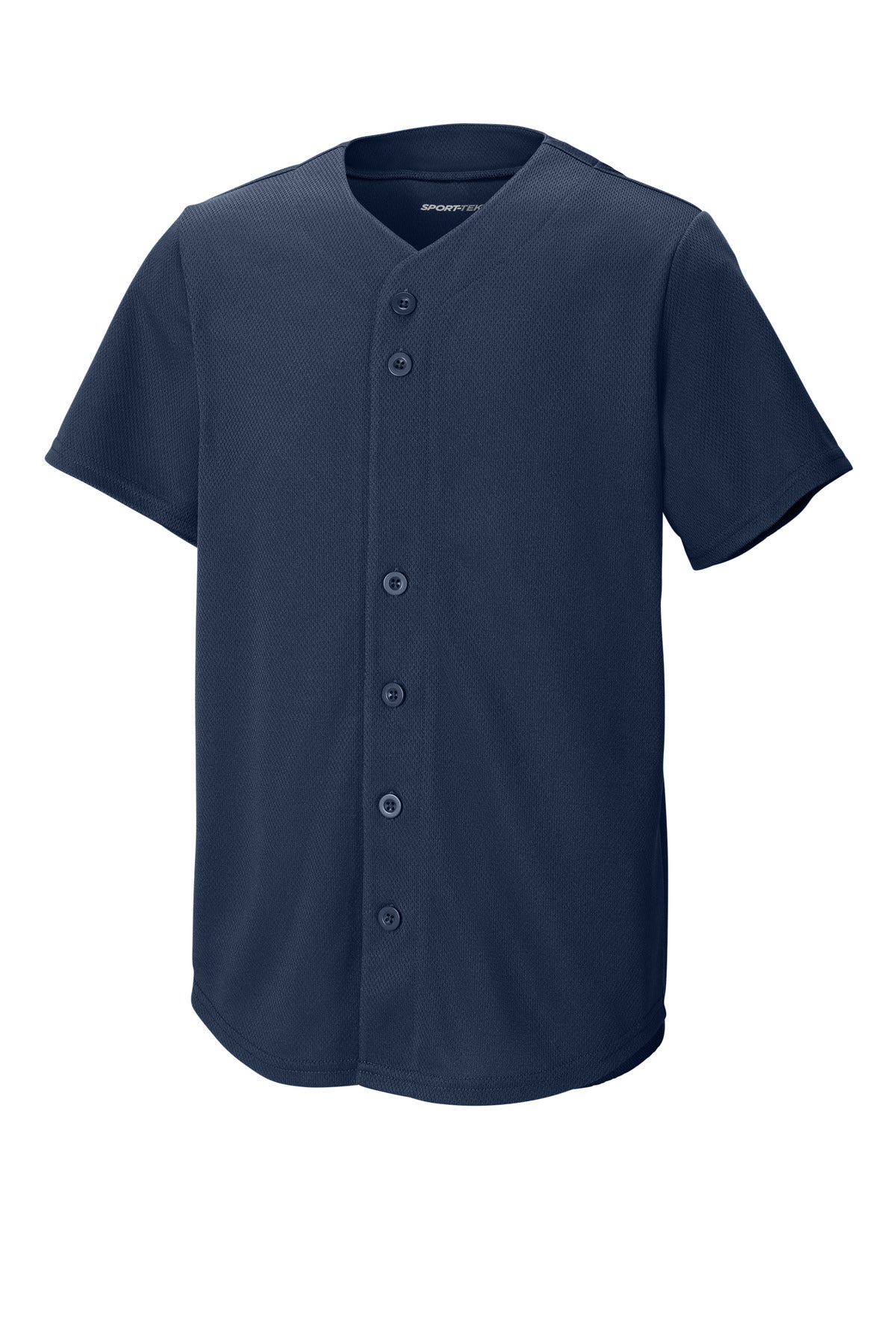 Front View of TrueNavy Sport-Tek Youth PosiCharge Tough Mesh Full-Button Jersey YST220