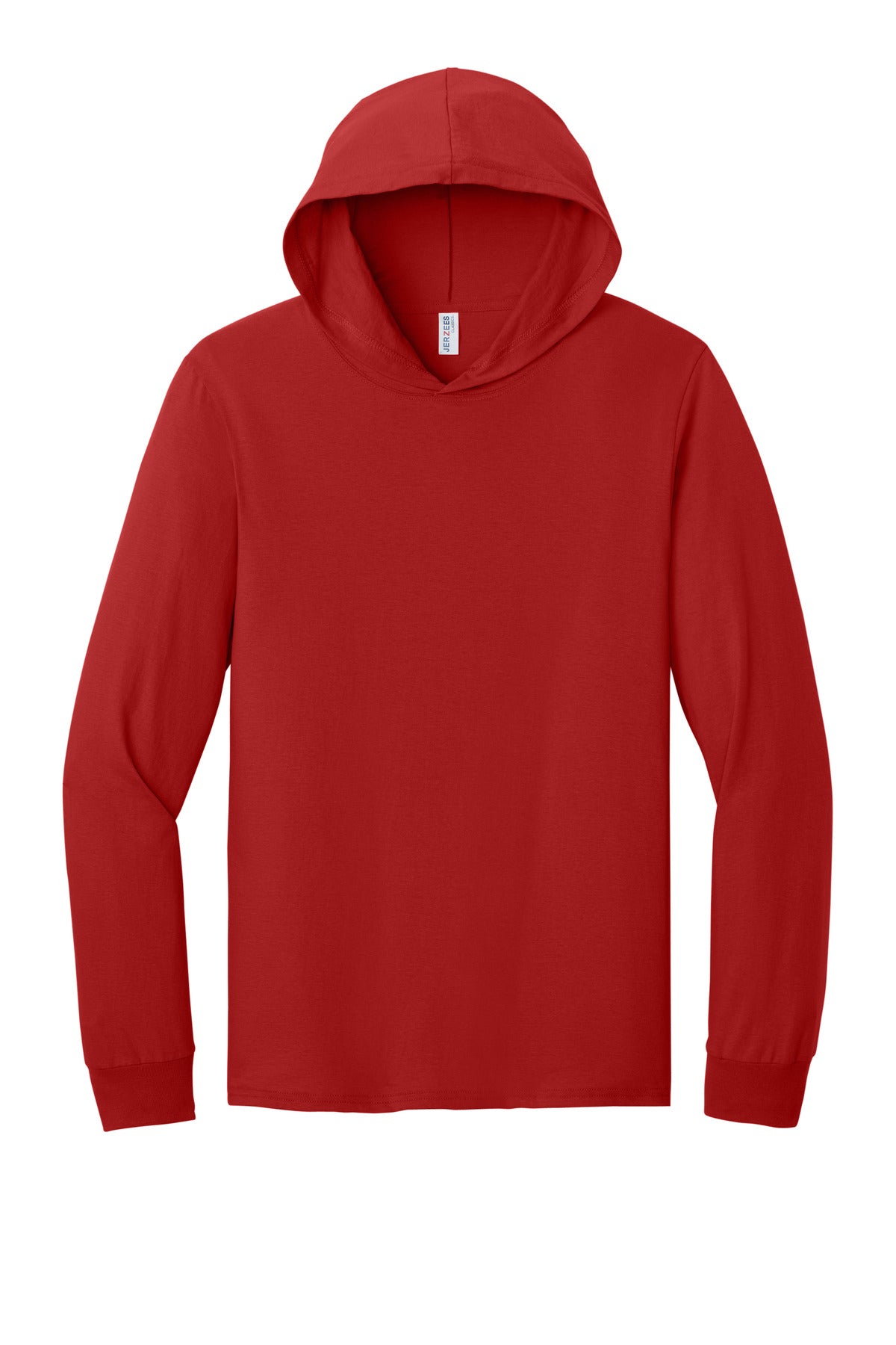 Front View of TrueRed Jerzees Classics Unisex Cotton Long Sleeve Hooded T-Shirt 363LH
