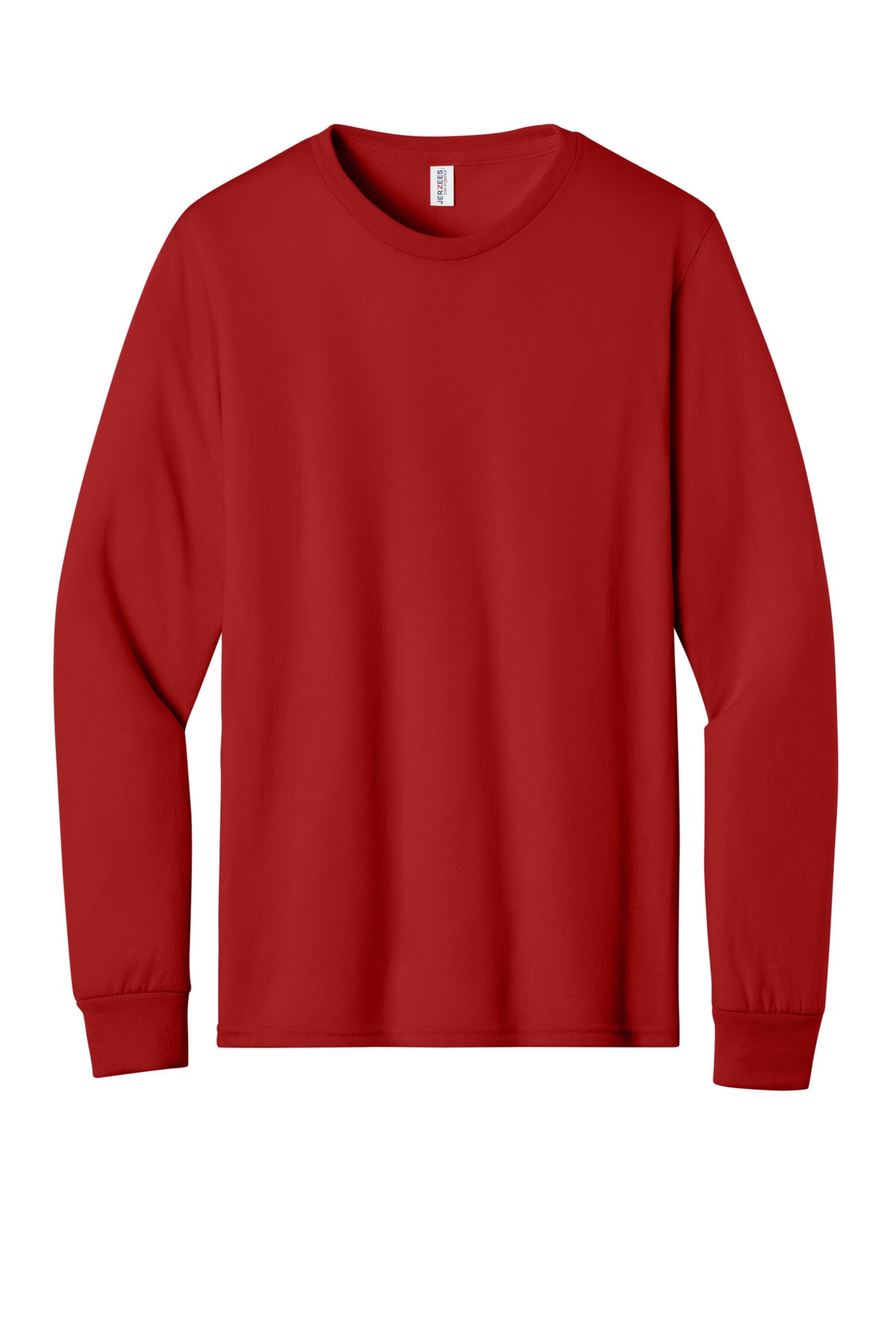 Front View of TrueRed Jerzees Dri-Power 100% Polyester Long Sleeve T-Shirt 21LS