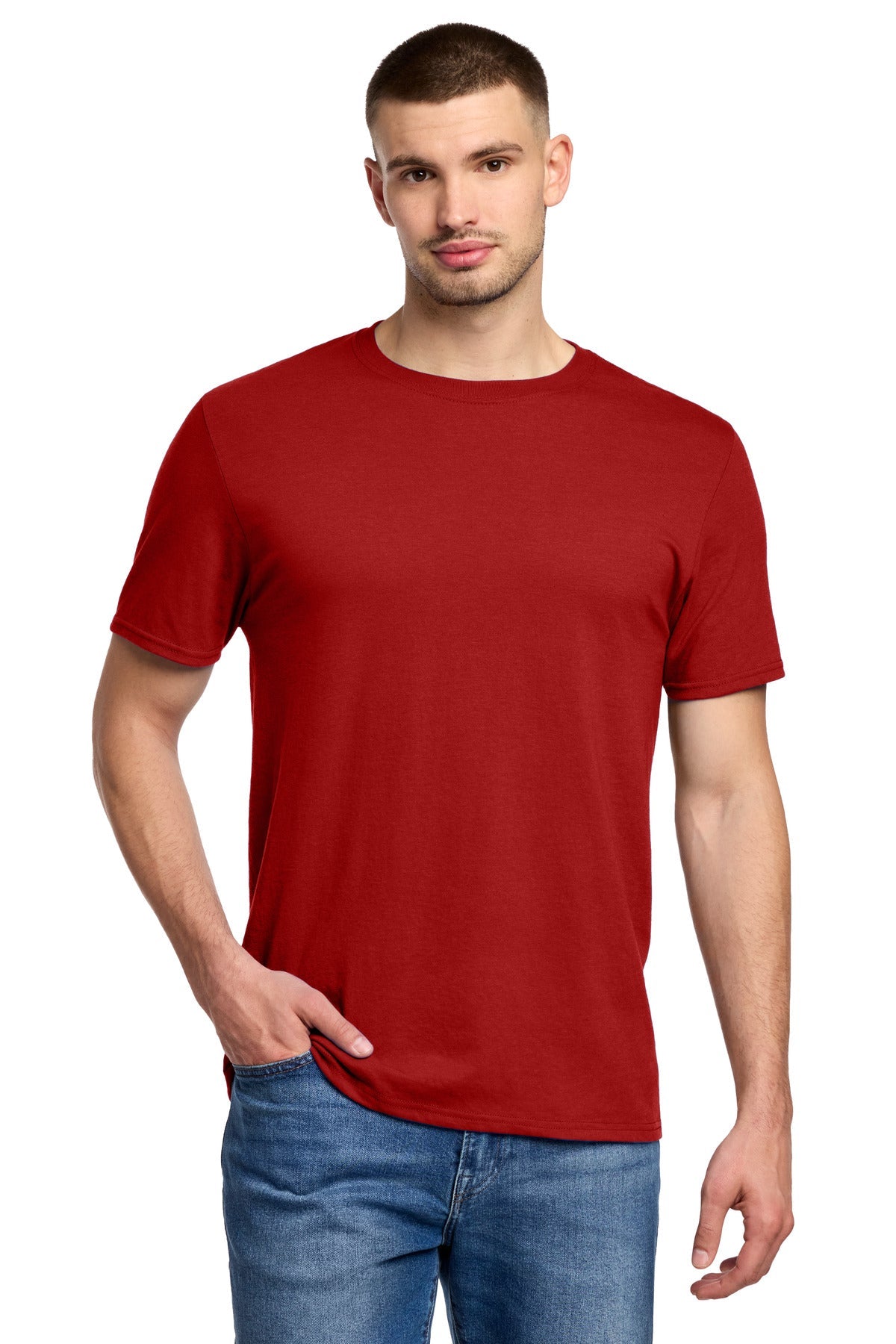 Front View of TrueRed Jerzees Premium Blend Ring Spun T-Shirt 560M