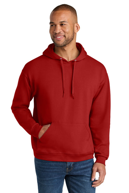 Front View of TrueRed Jerzees Ultimate Unisex CVC Ring Spun Hooded Sweatshirt IC49M